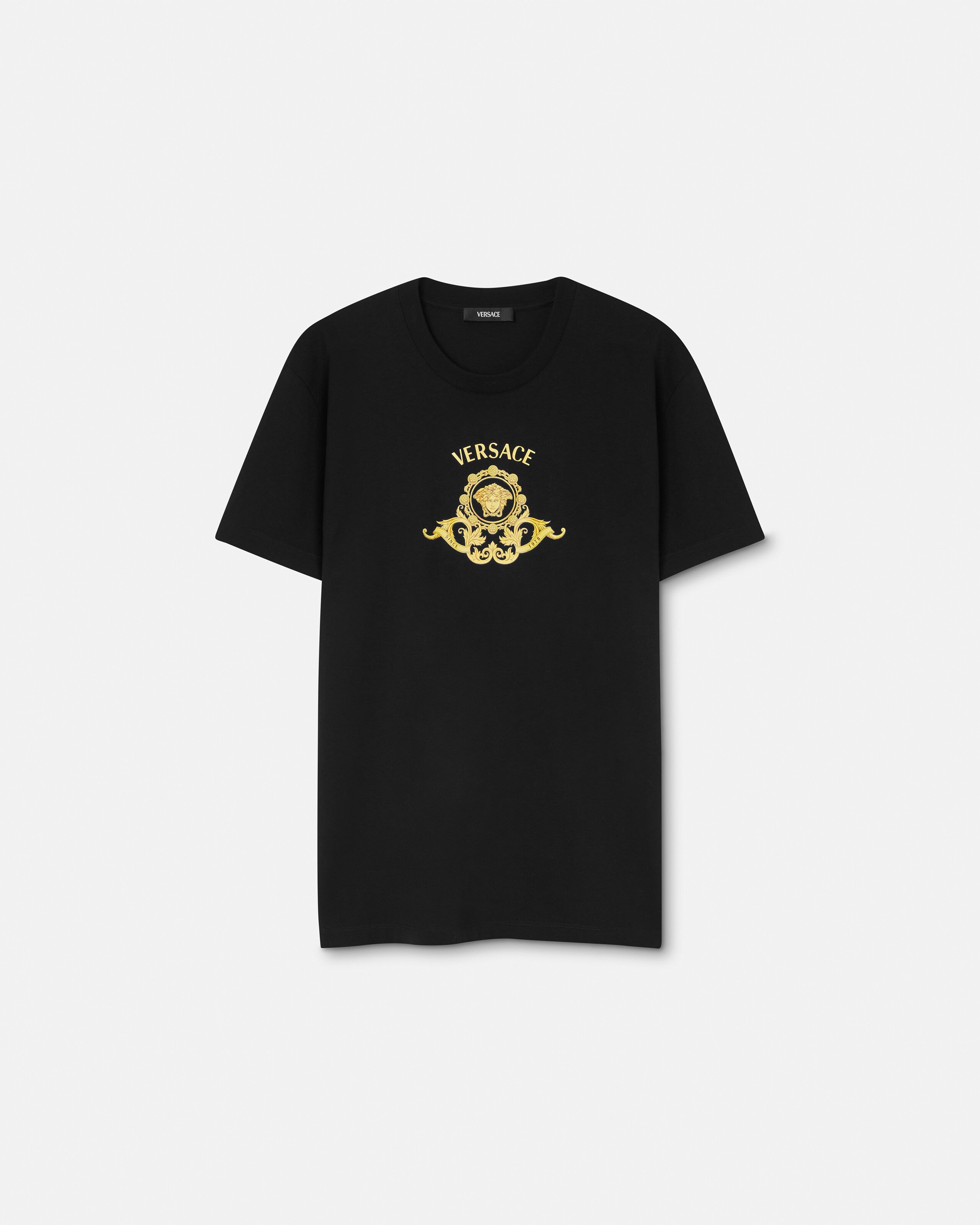 Versace tシャツ Printed Cotton-Jersey Slim T-Shirt Black | VERSACE CA