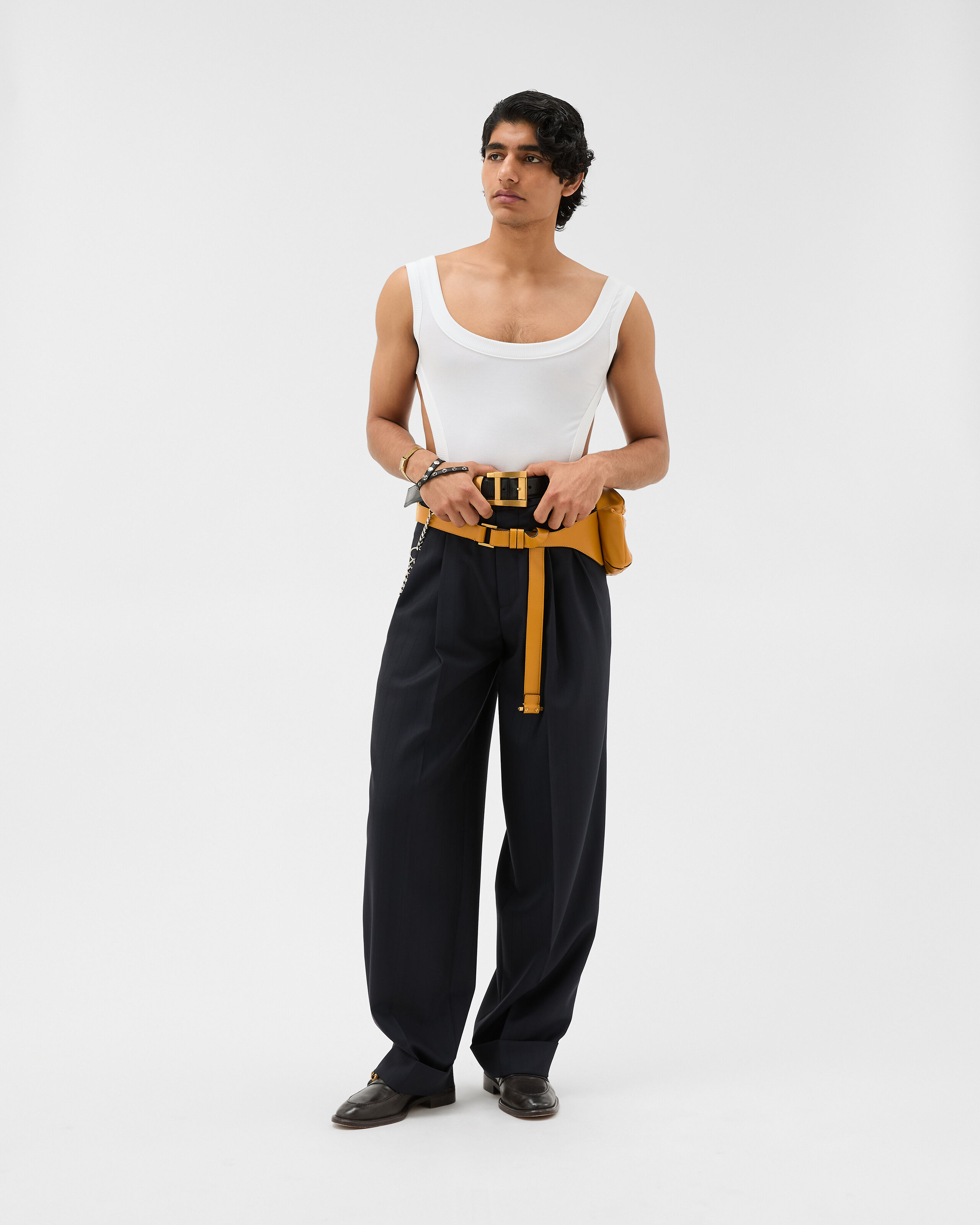 Pinstripe Wool Twill Oversized Pants Blue | VERSACE CA