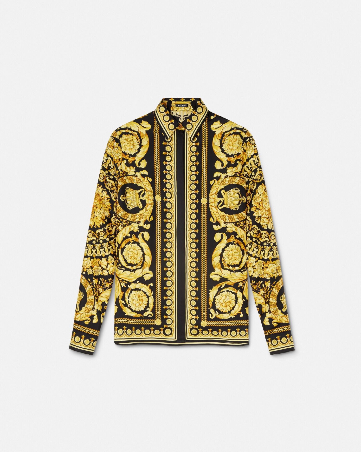 Printed Silk Shirt Black,Print | VERSACE US