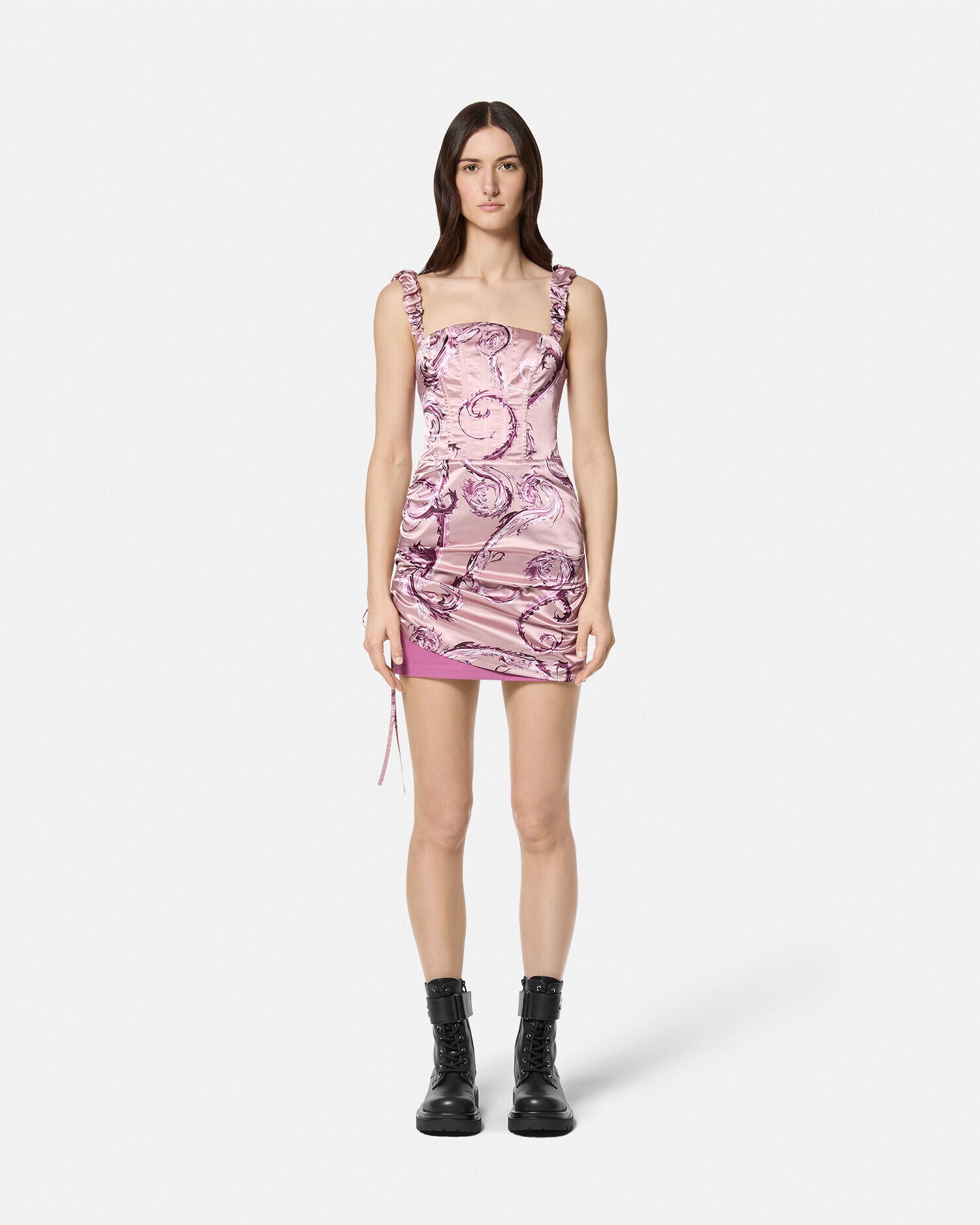 Chromo Couture Bustier Mini Dress Pink,Print | VERSACE US
