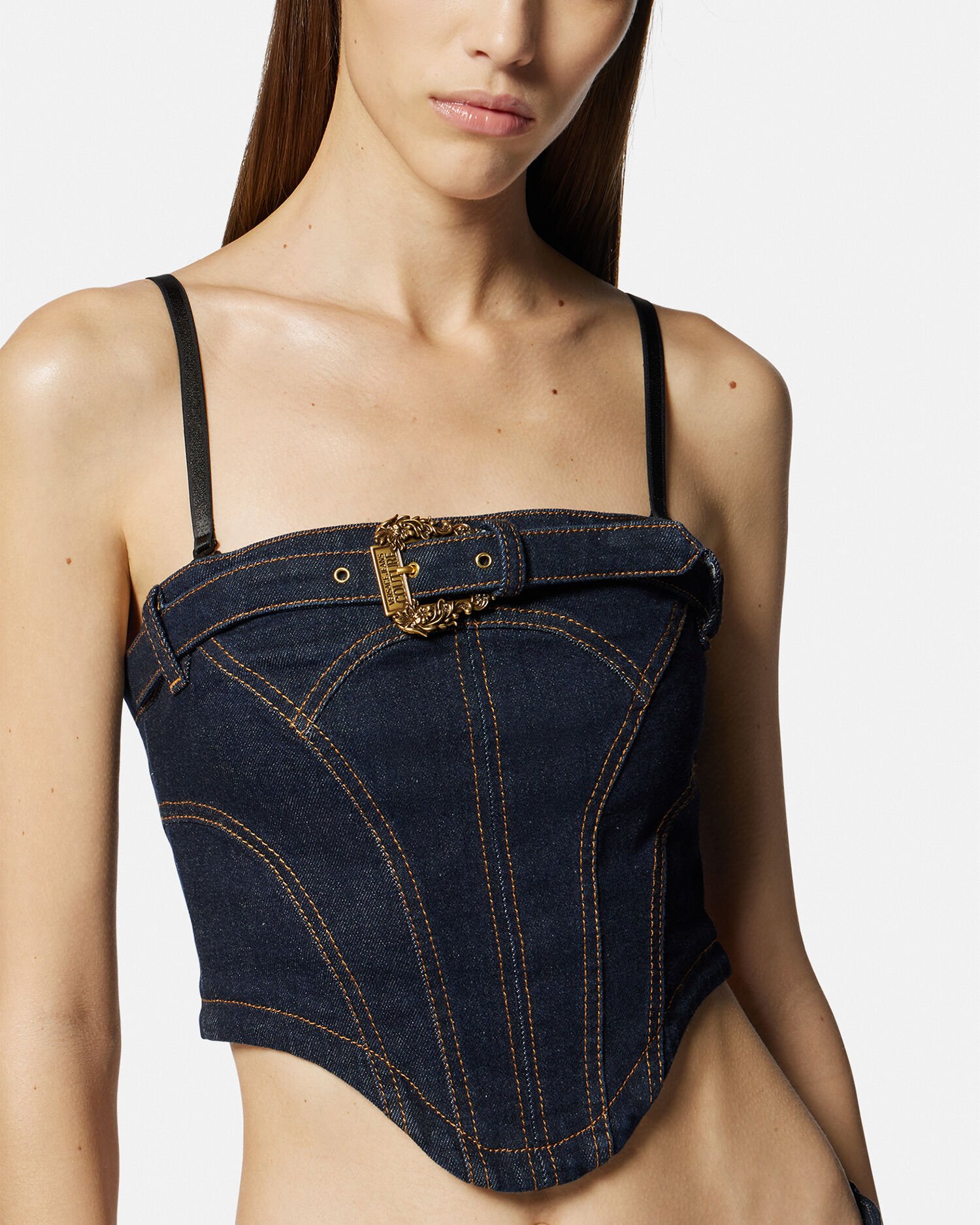 Baroque Buckle Denim Bustier Top