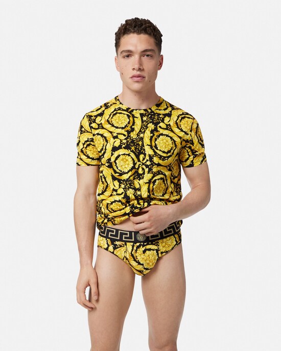 Versace Slip de bain en jersey de coton jacquard imprim&eacute; Noir 2