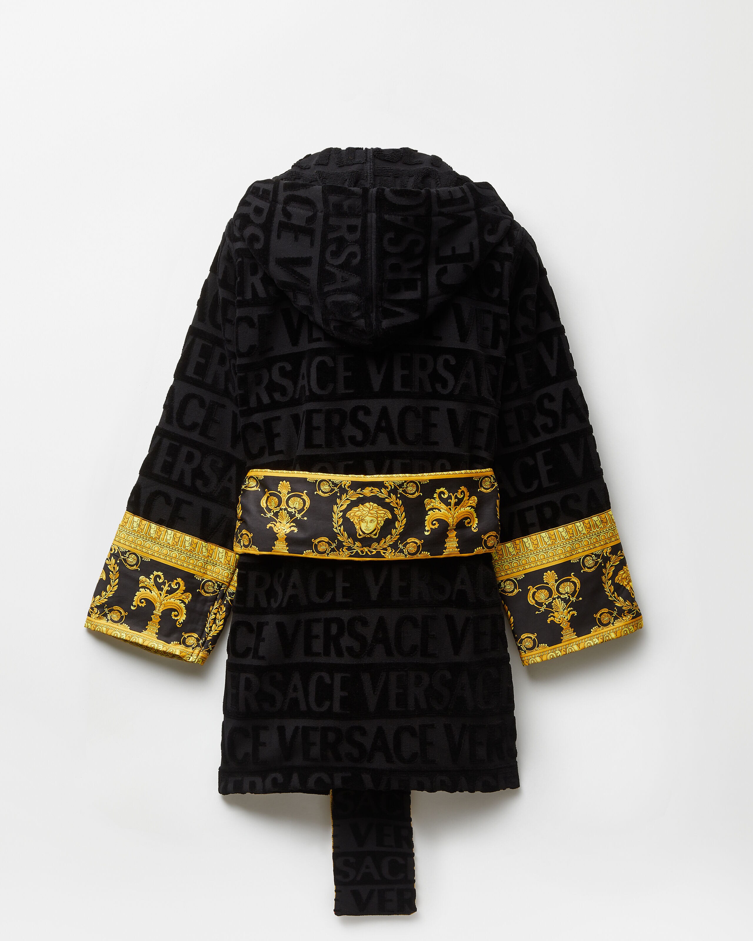 I ♡ Baroque Short Bathrobe Black | VERSACE US