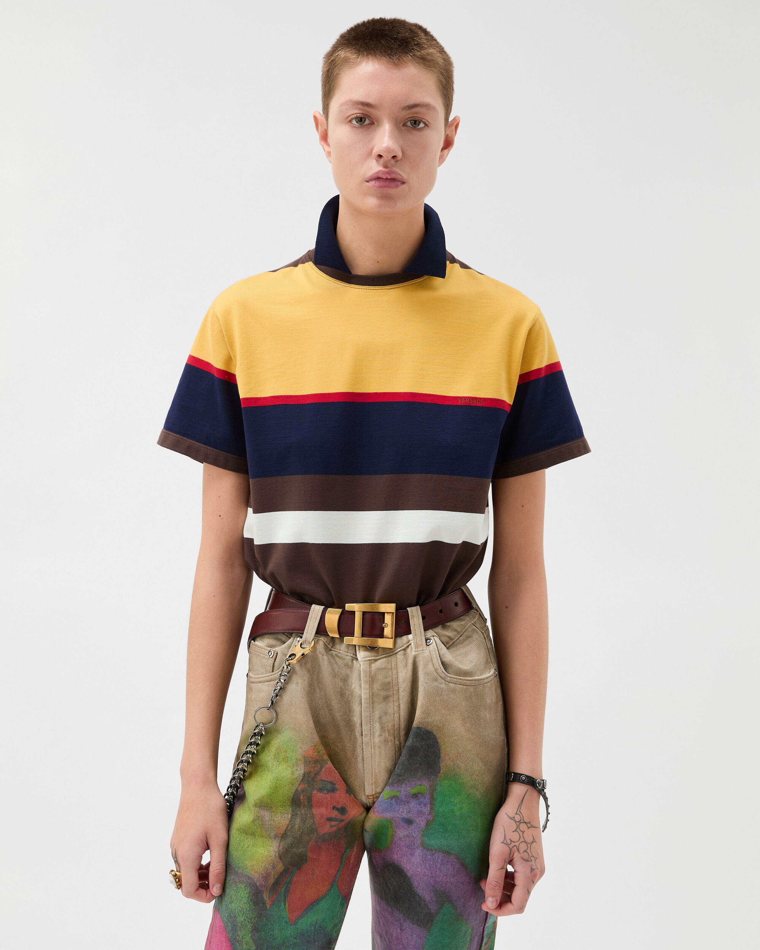 Striped Cotton-Jersey T-Shirt Multicolor | VERSACE IN