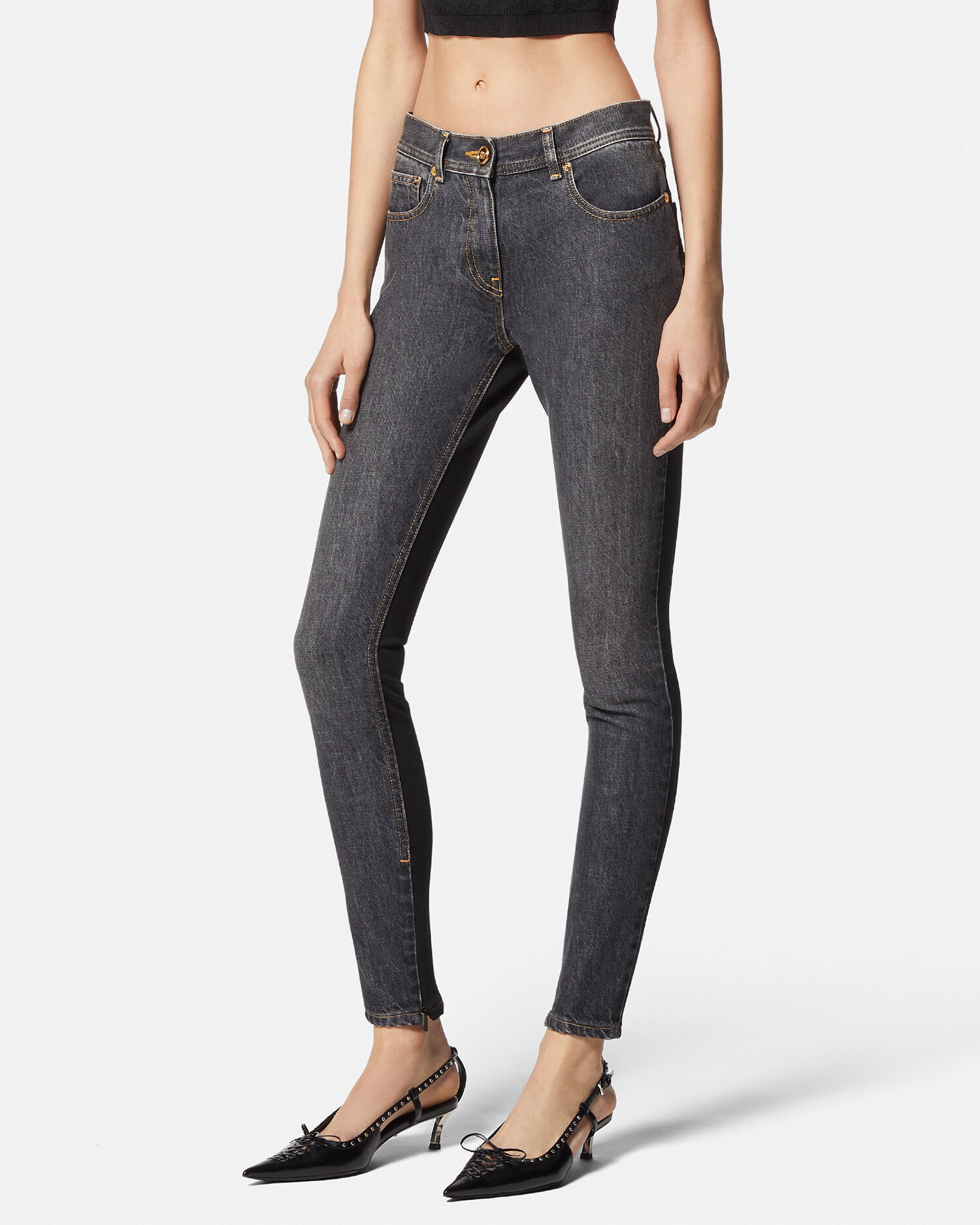 Paneled Skinny Jeans Black VERSACE CA