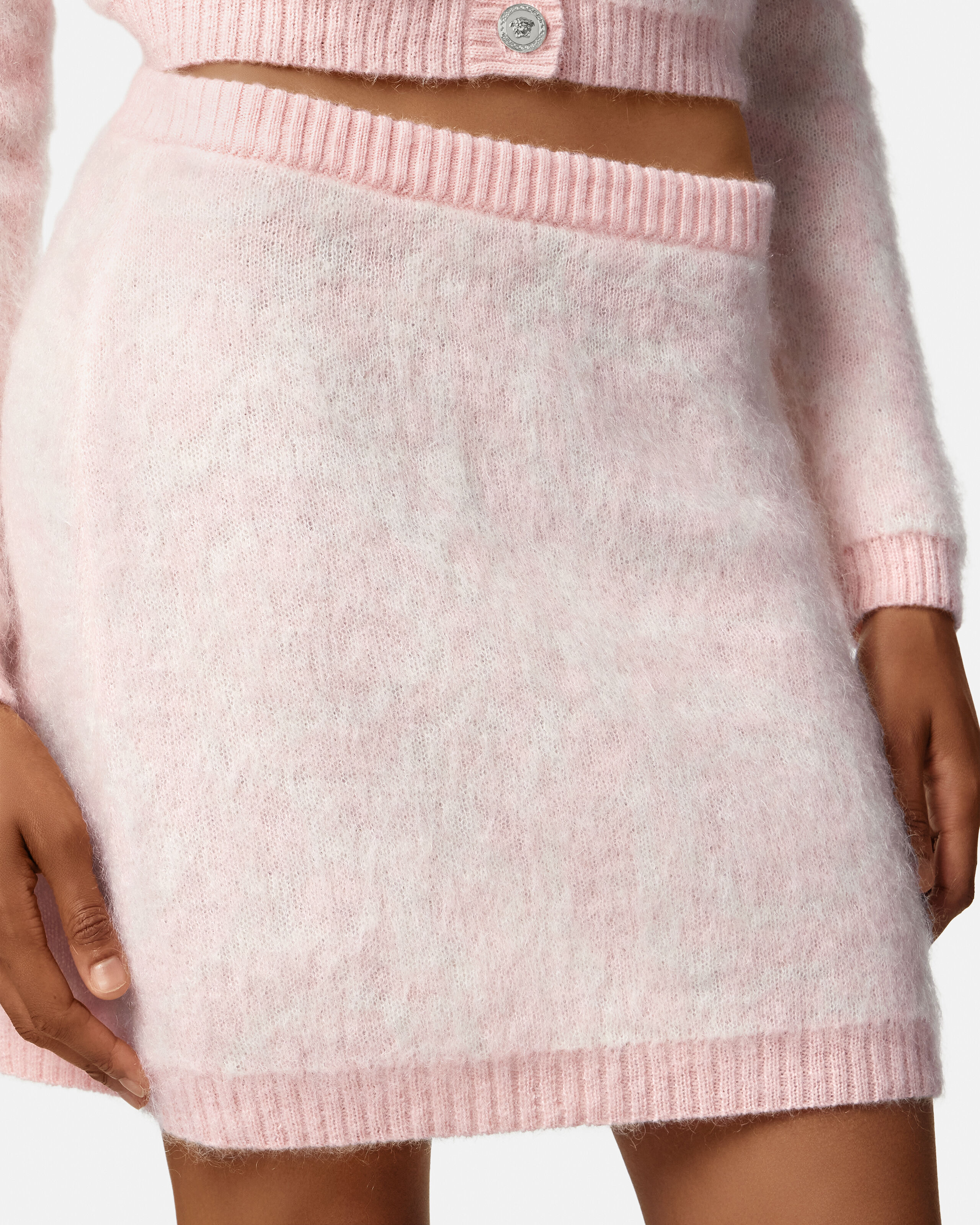 Jacquard Mohair Knit Mini Skirt Pink | VERSACE US