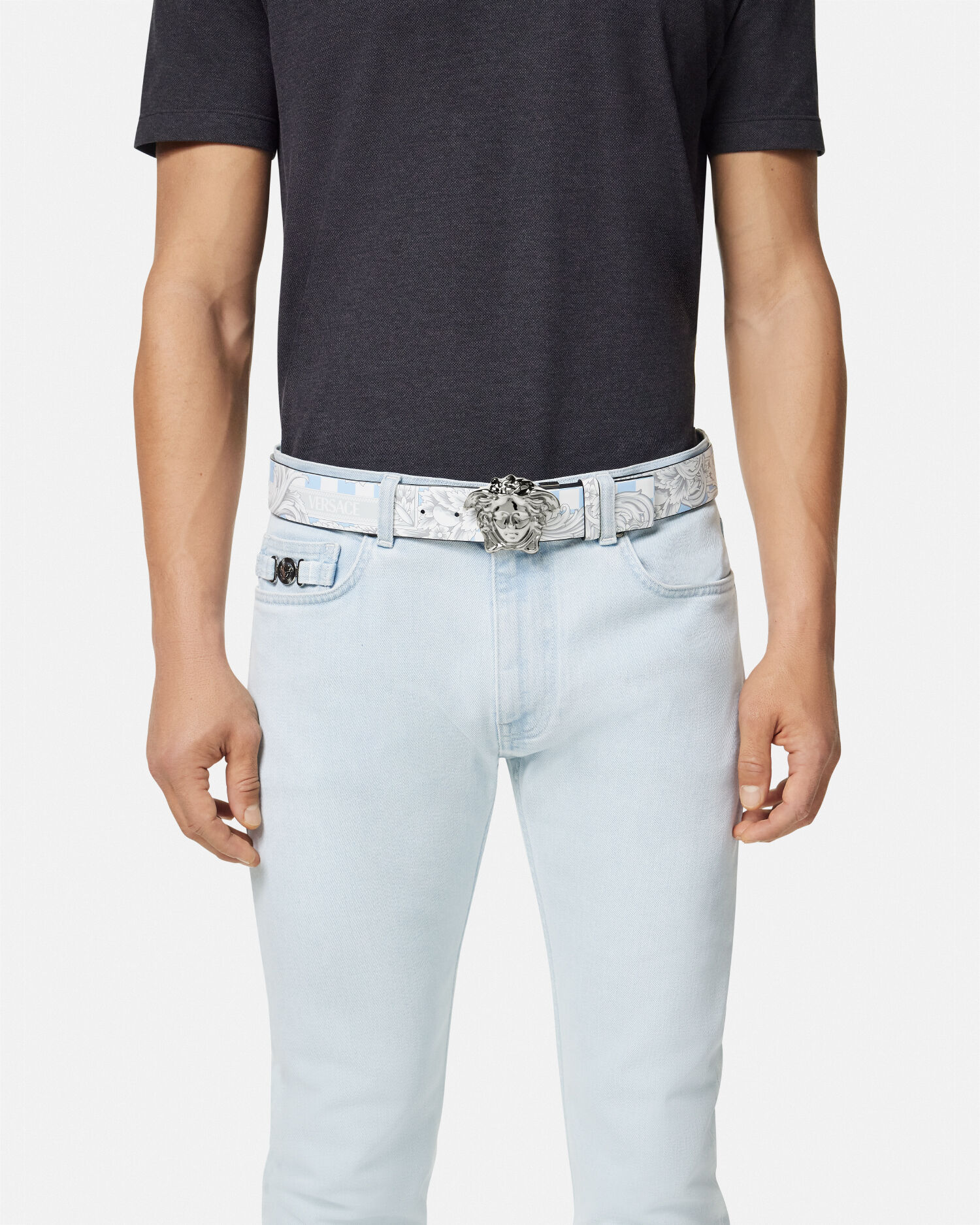 Versace blue belt shop
