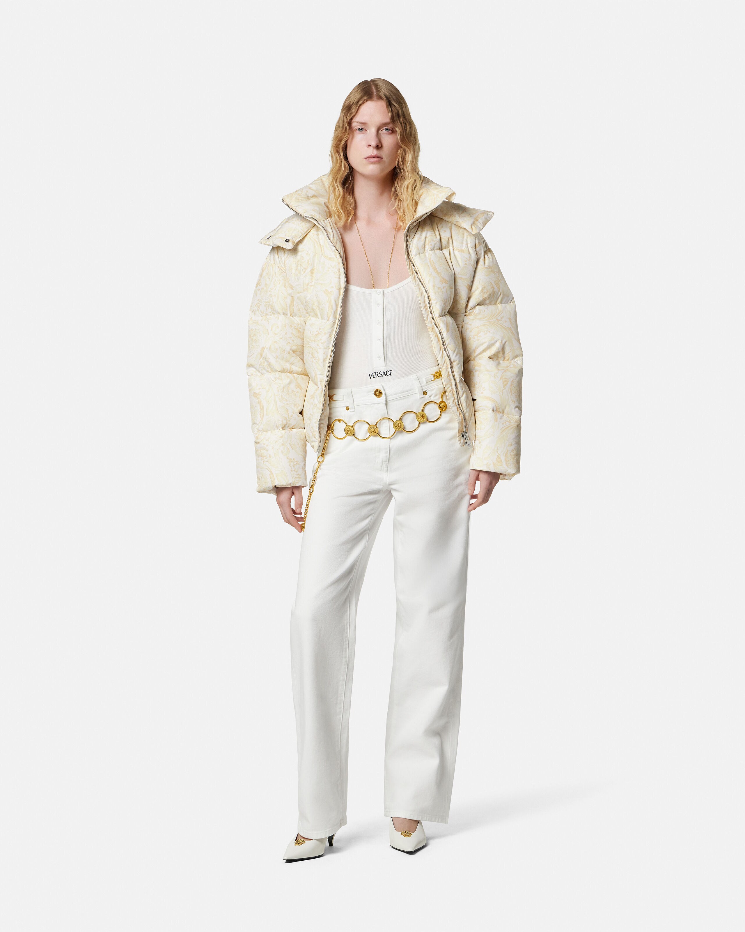 Printed Padded Jacket White,Beige | VERSACE US