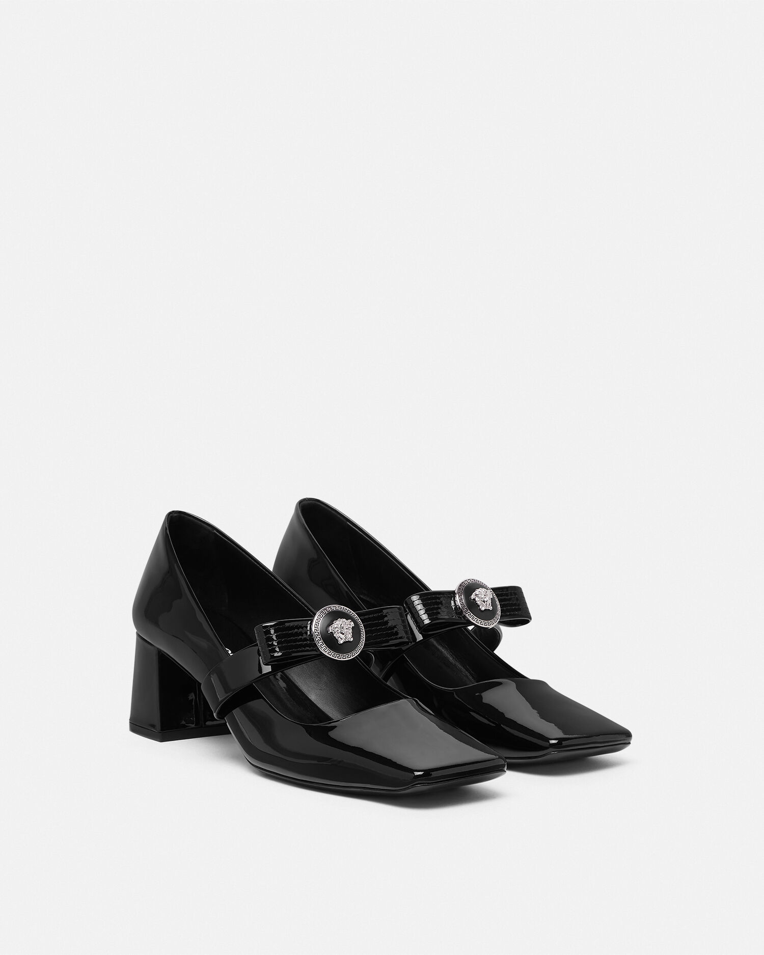 Gianni Ribbon Block Pumps 55 mm Black | VERSACE US Gianni Ribbon Block Pumps 55 mm Black | VERSACE US