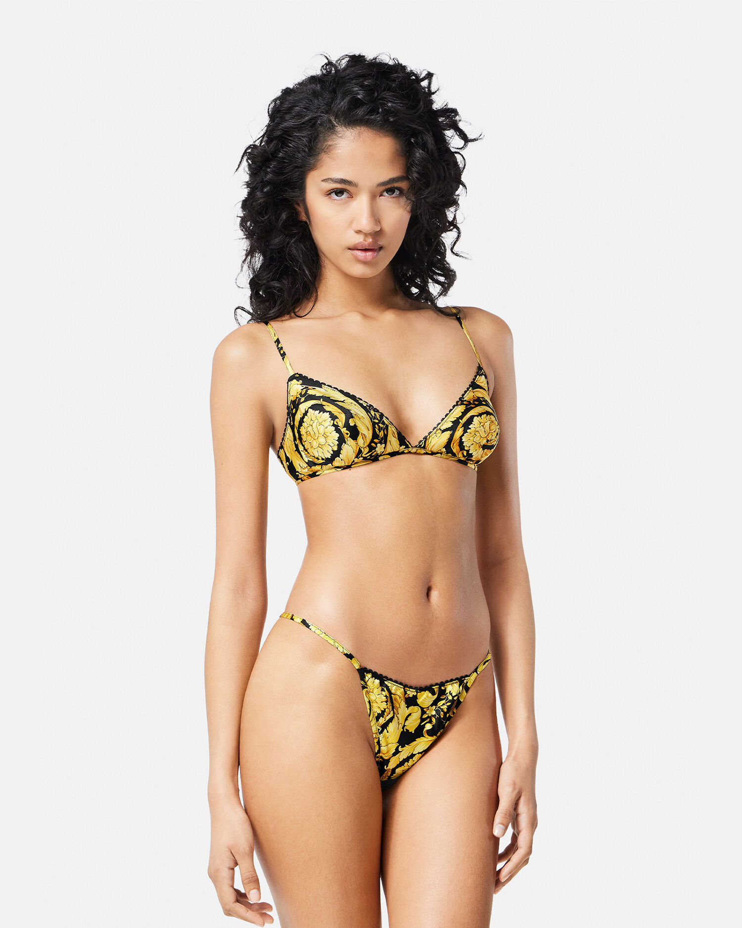 Barocco Silk Thong Black,Print | VERSACE US