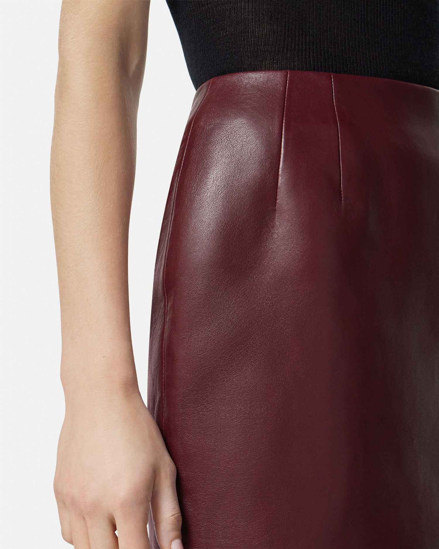 Maroon leather sale pencil skirt