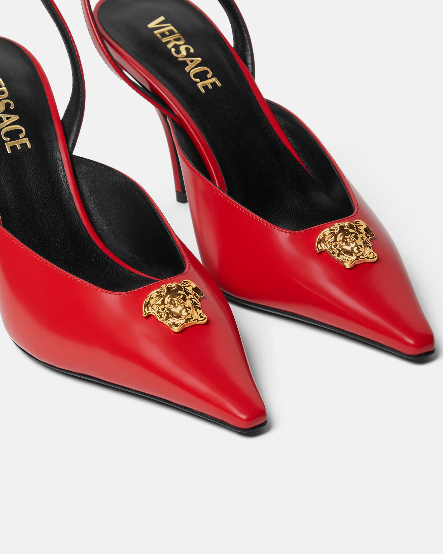 La Medusa Leather Slingbacks 85 mm Red | VERSACE US