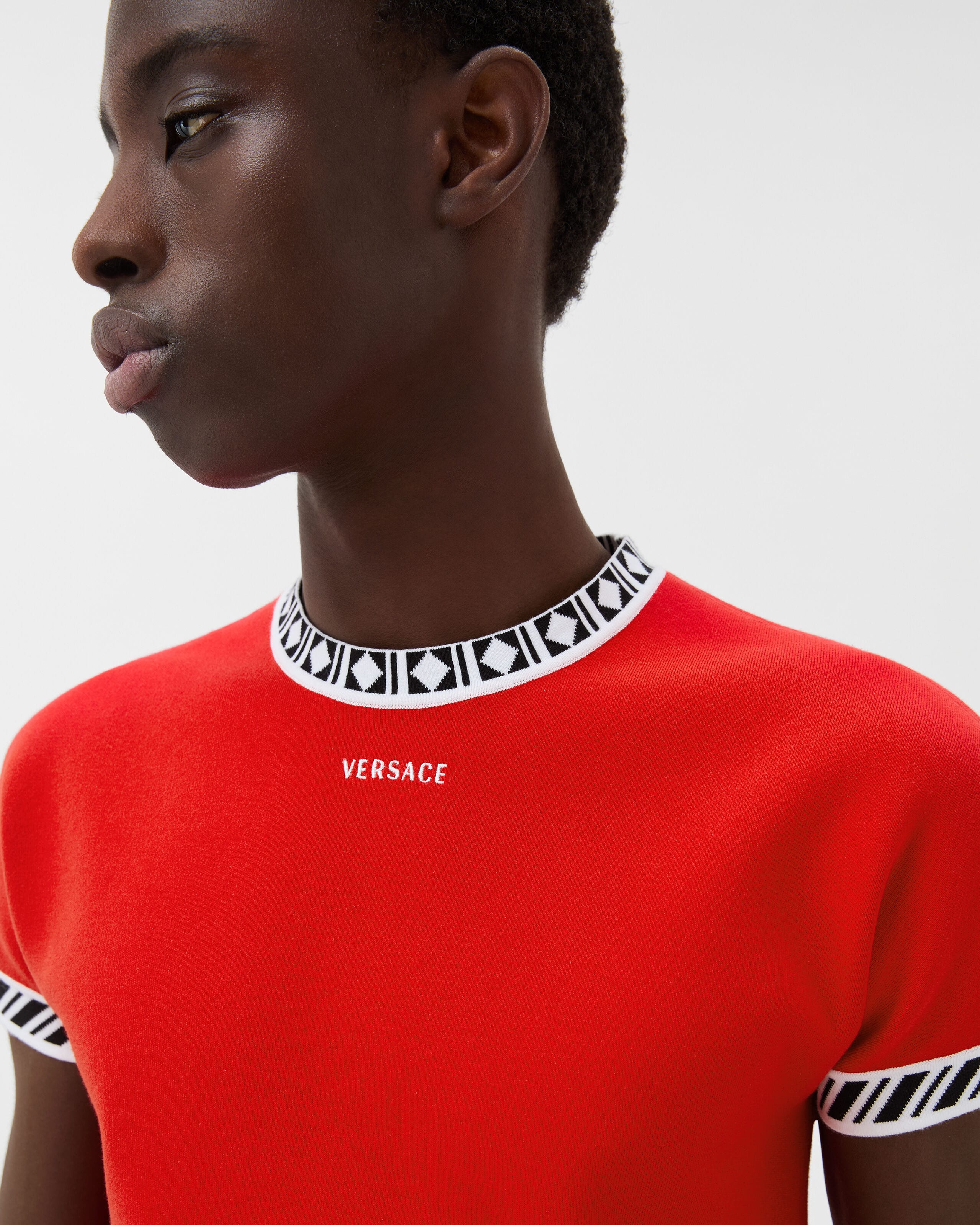 Cotton Knit T-Shirt Red | VERSACE US
