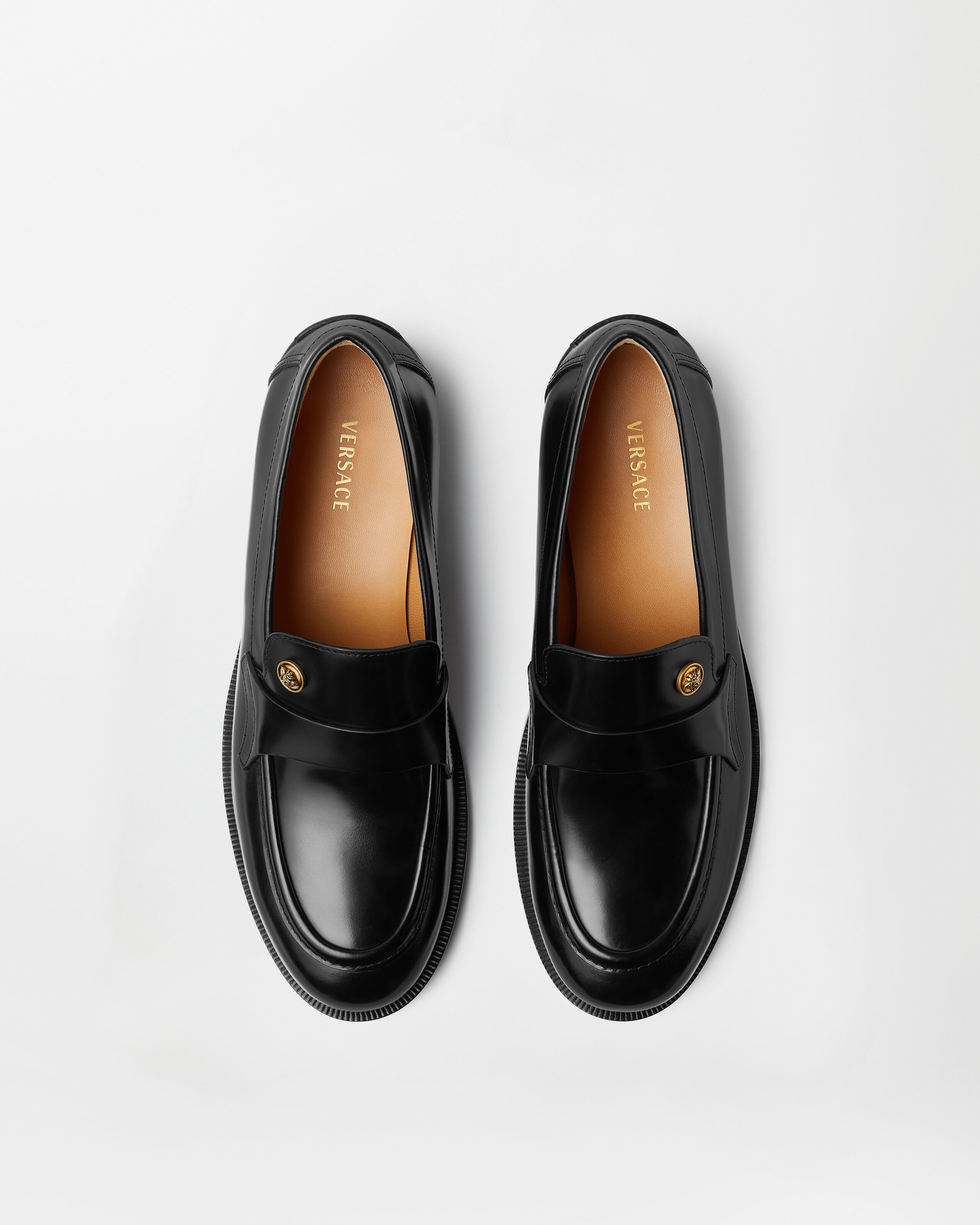 Manu Leather Loafers Black | VERSACE US