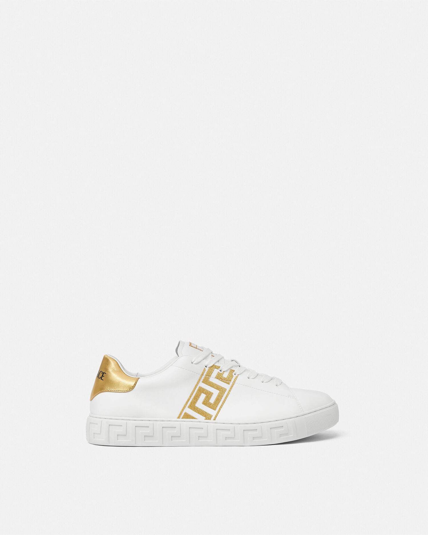 versace ホワイトオープントゥプラットフォームシューズ Greca Embroidered Nylon Sneakers White,Print | VERSACE