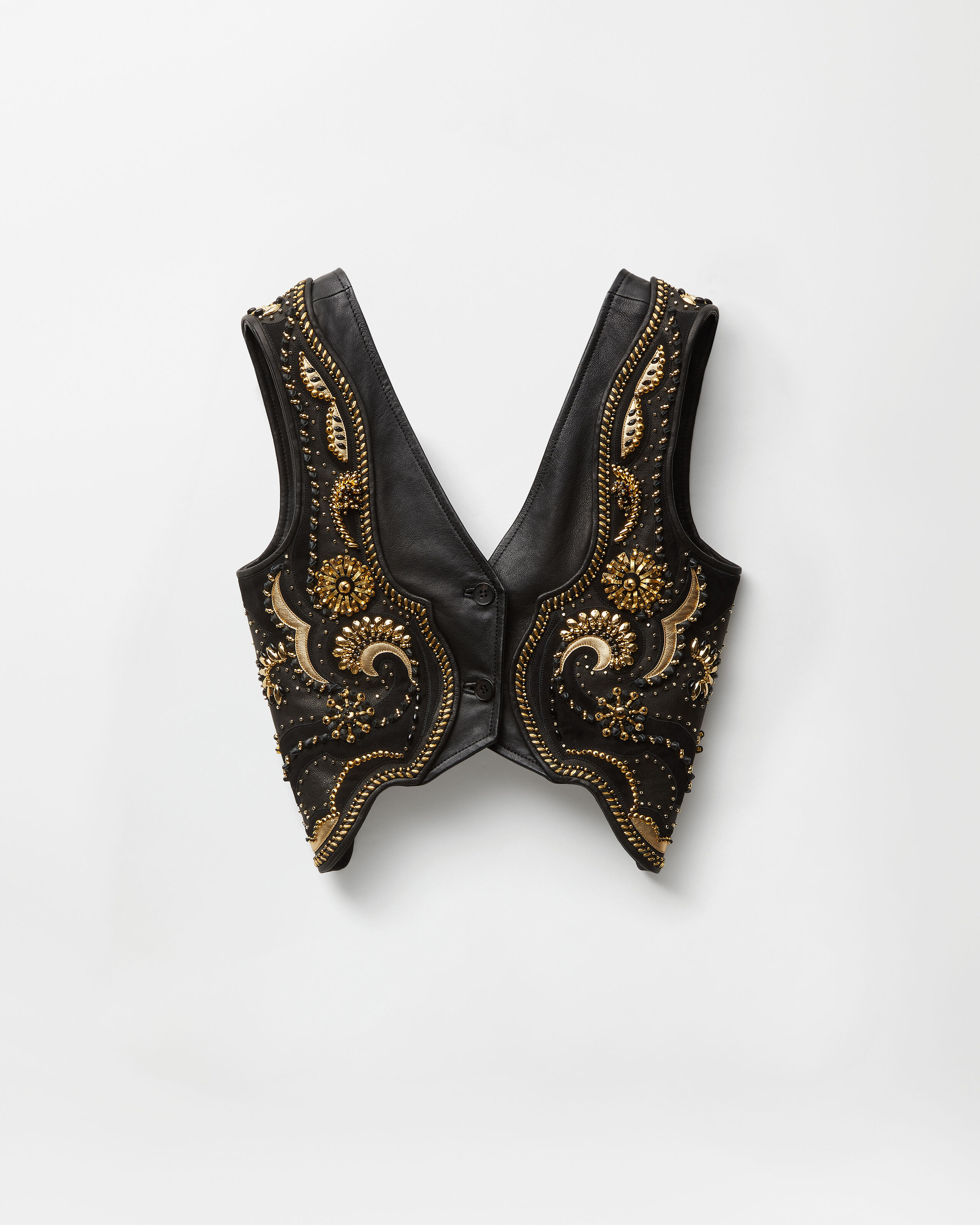 Embroidered Crop Leather Vest Black | VERSACE