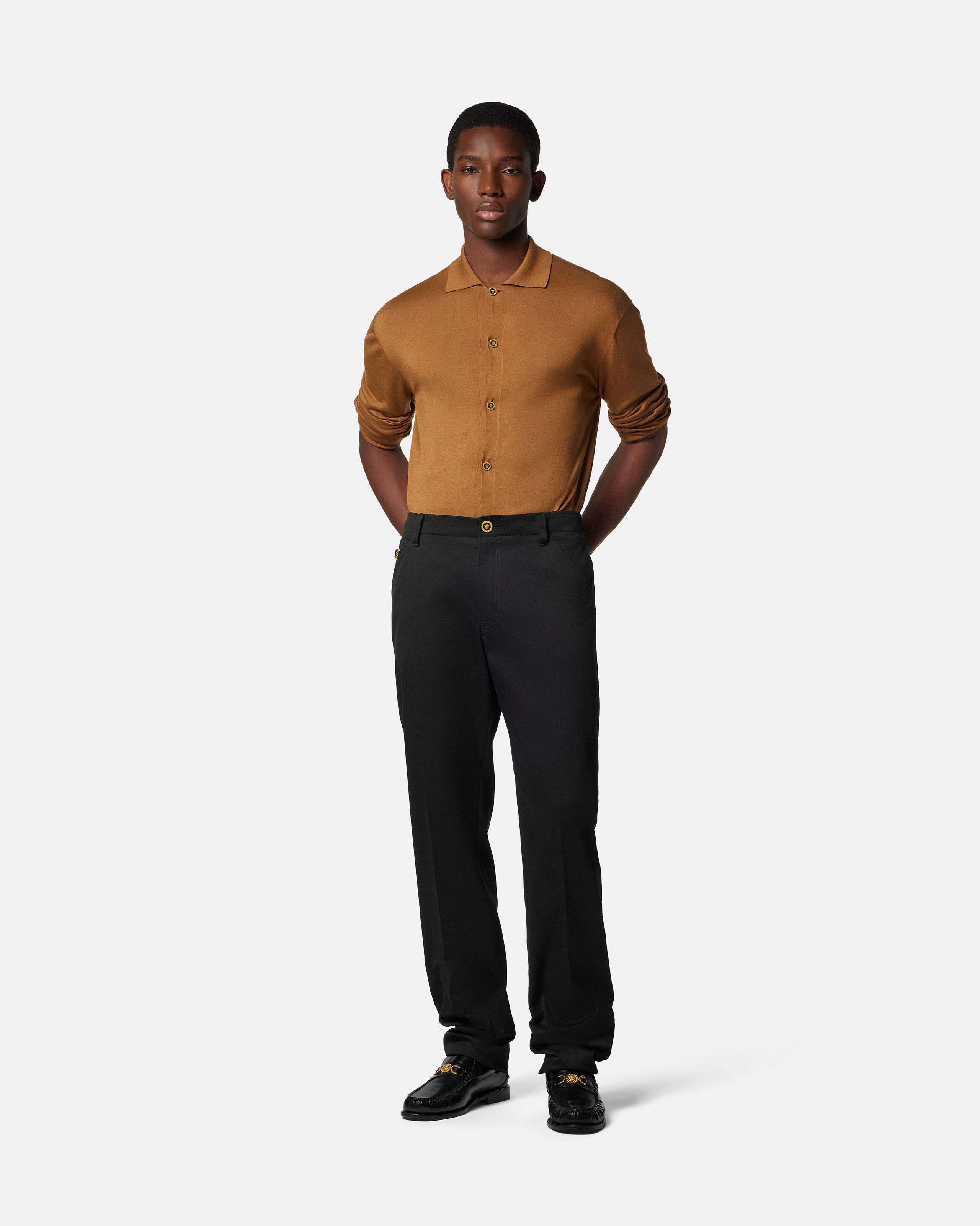 Cotton-Gabardine Chino Pants Black | VERSACE US