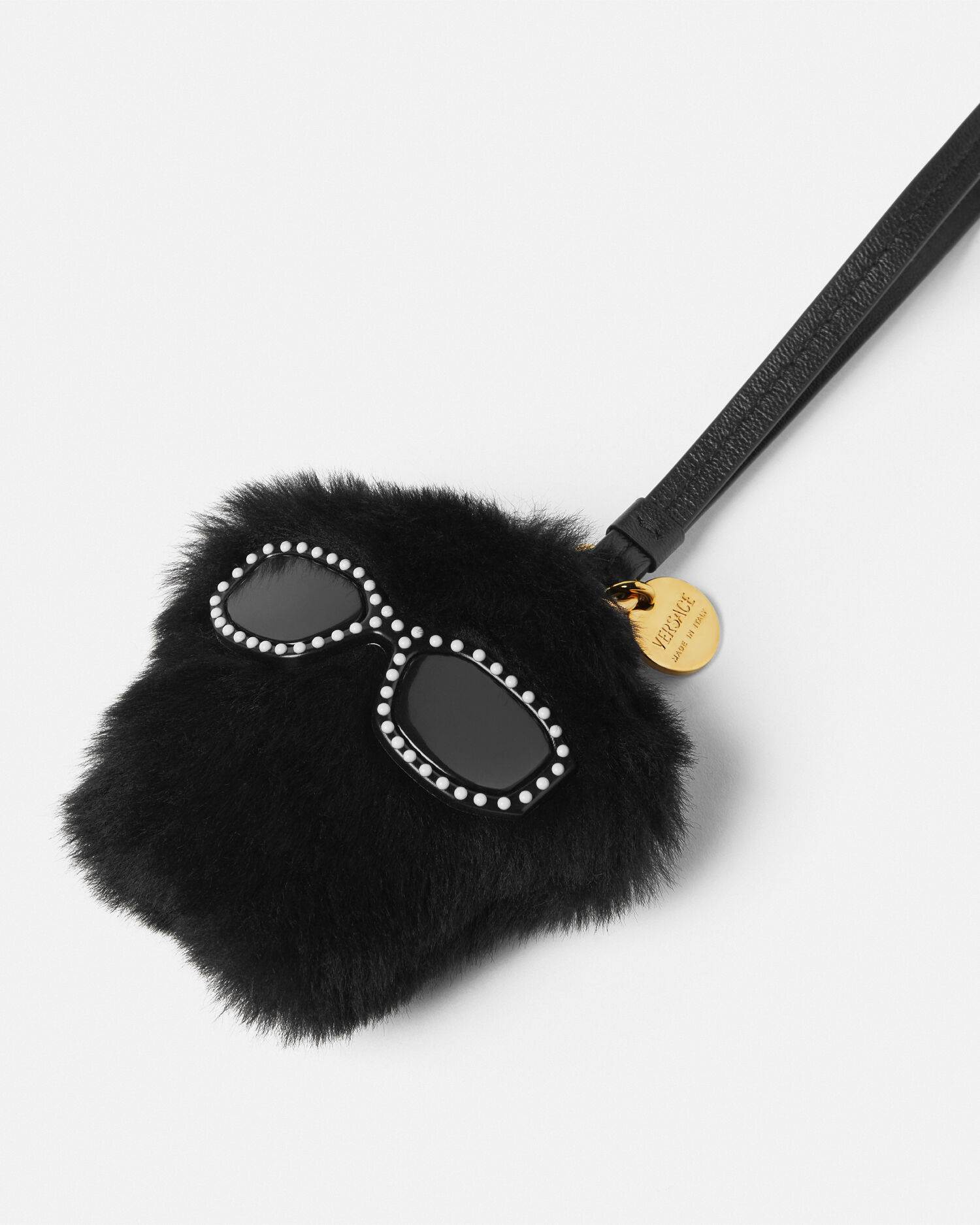 Medusa Fluffy Shearling Charm Black,Gold | VERSACE US