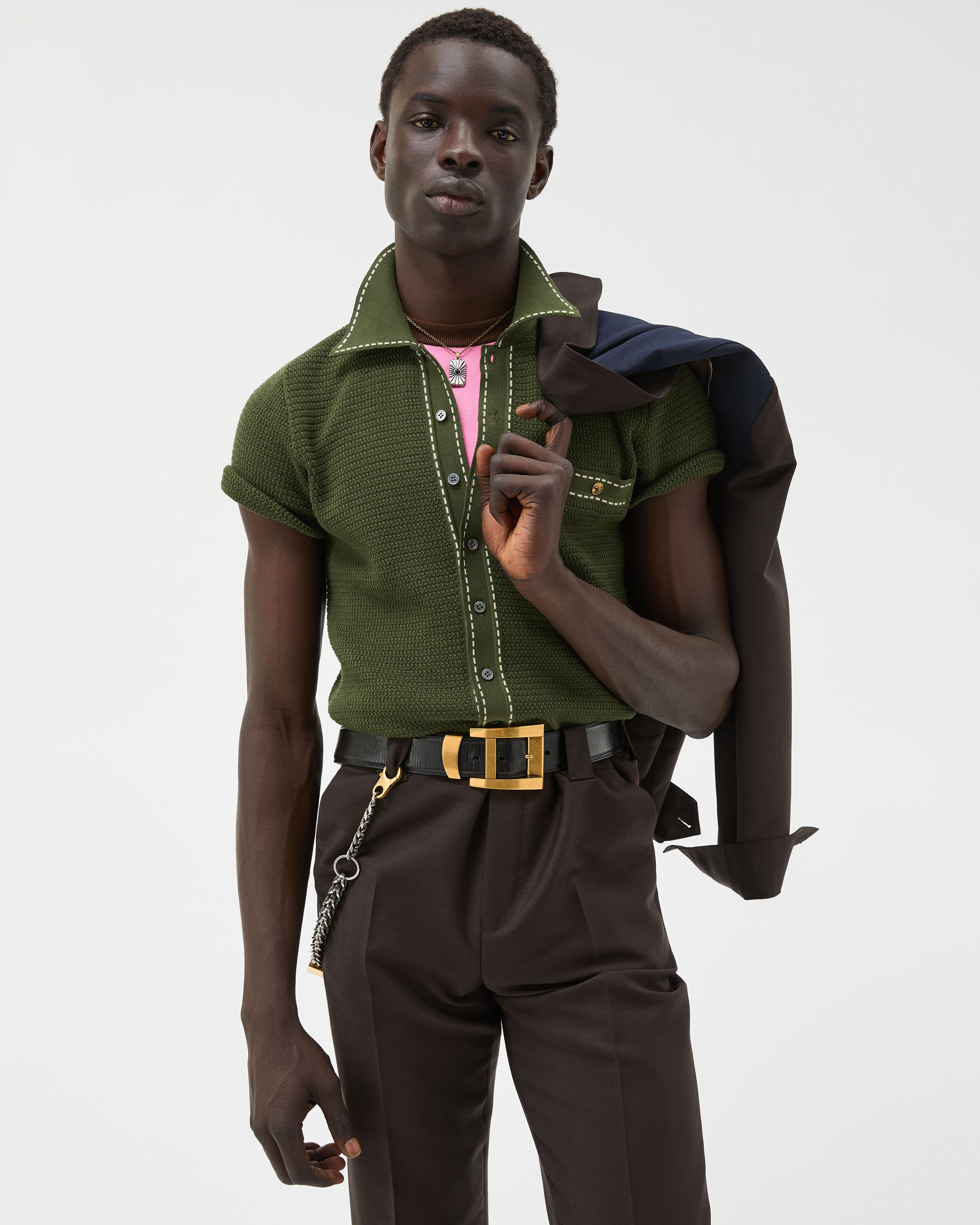 Cotton Knit Shirt Green | VERSACE ZA