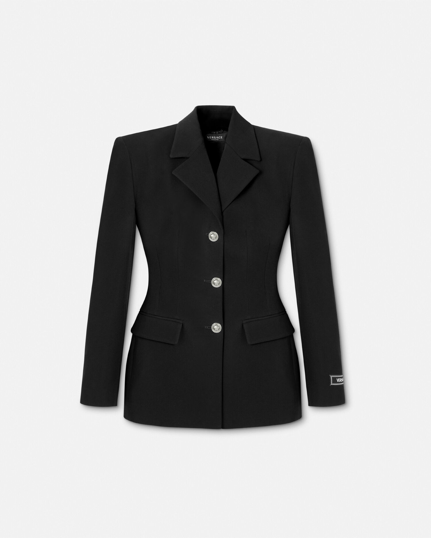 Hourglass Wool Single-Breasted Blazer Black | VERSACE US