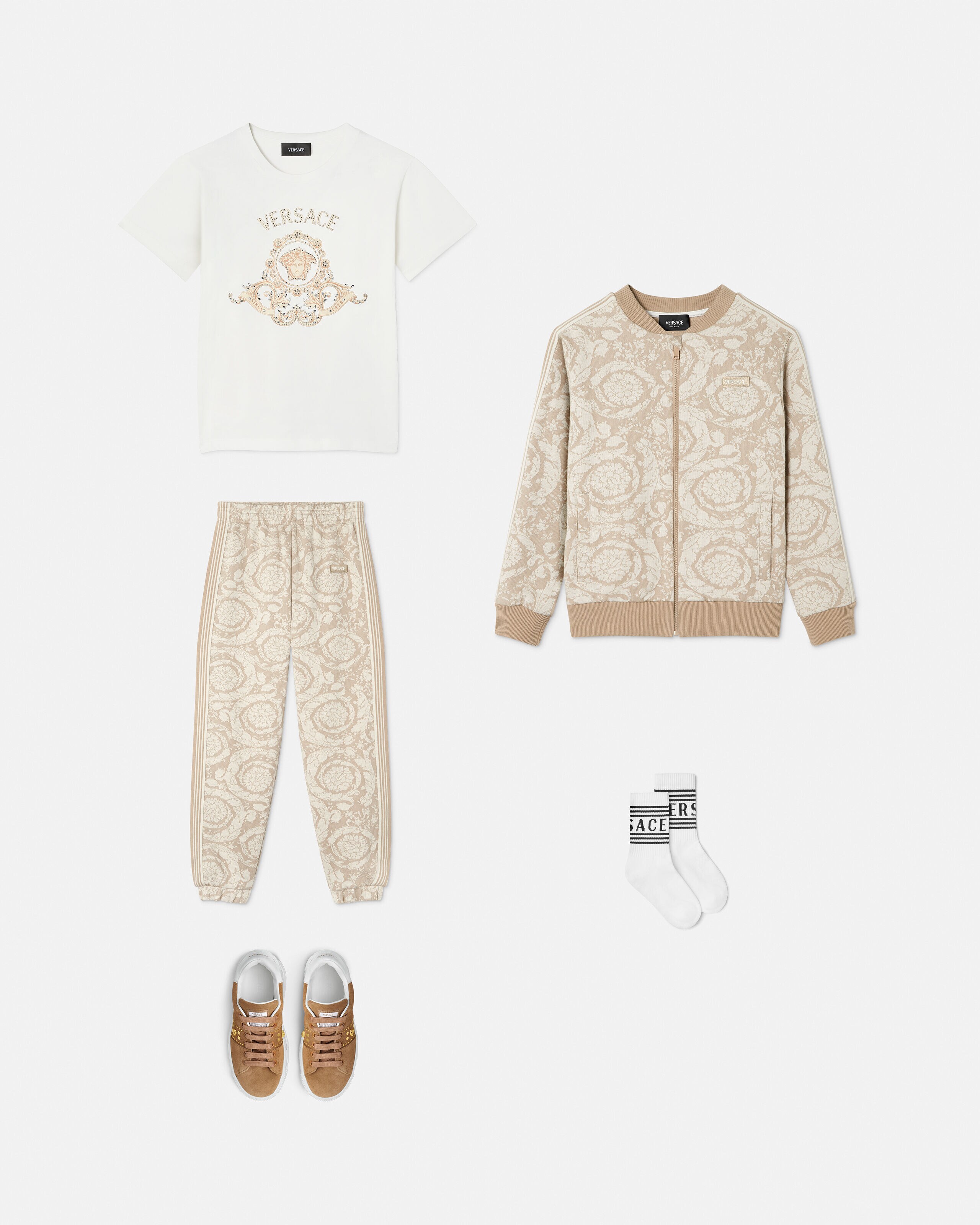 トップス gianni versace Y Kids Jacquard Cotton-Jersey Zip Sweatshirt Beige,Print | VERSACE