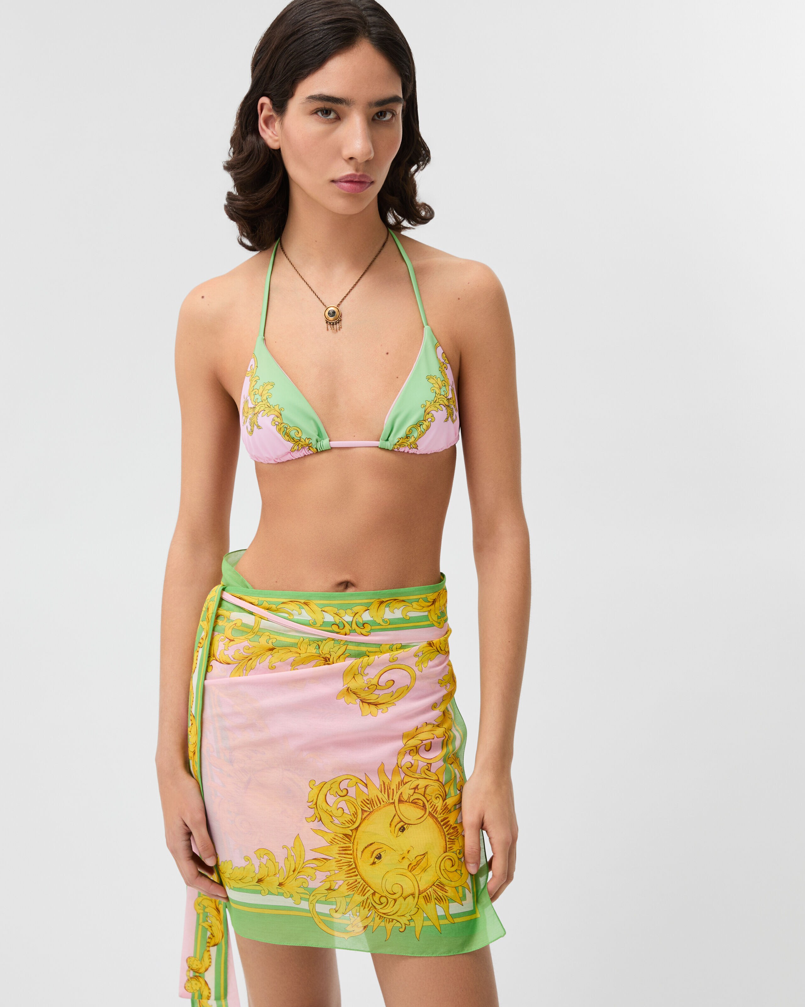 Printed Bikini Top Yellow,Pink | VERSACE US