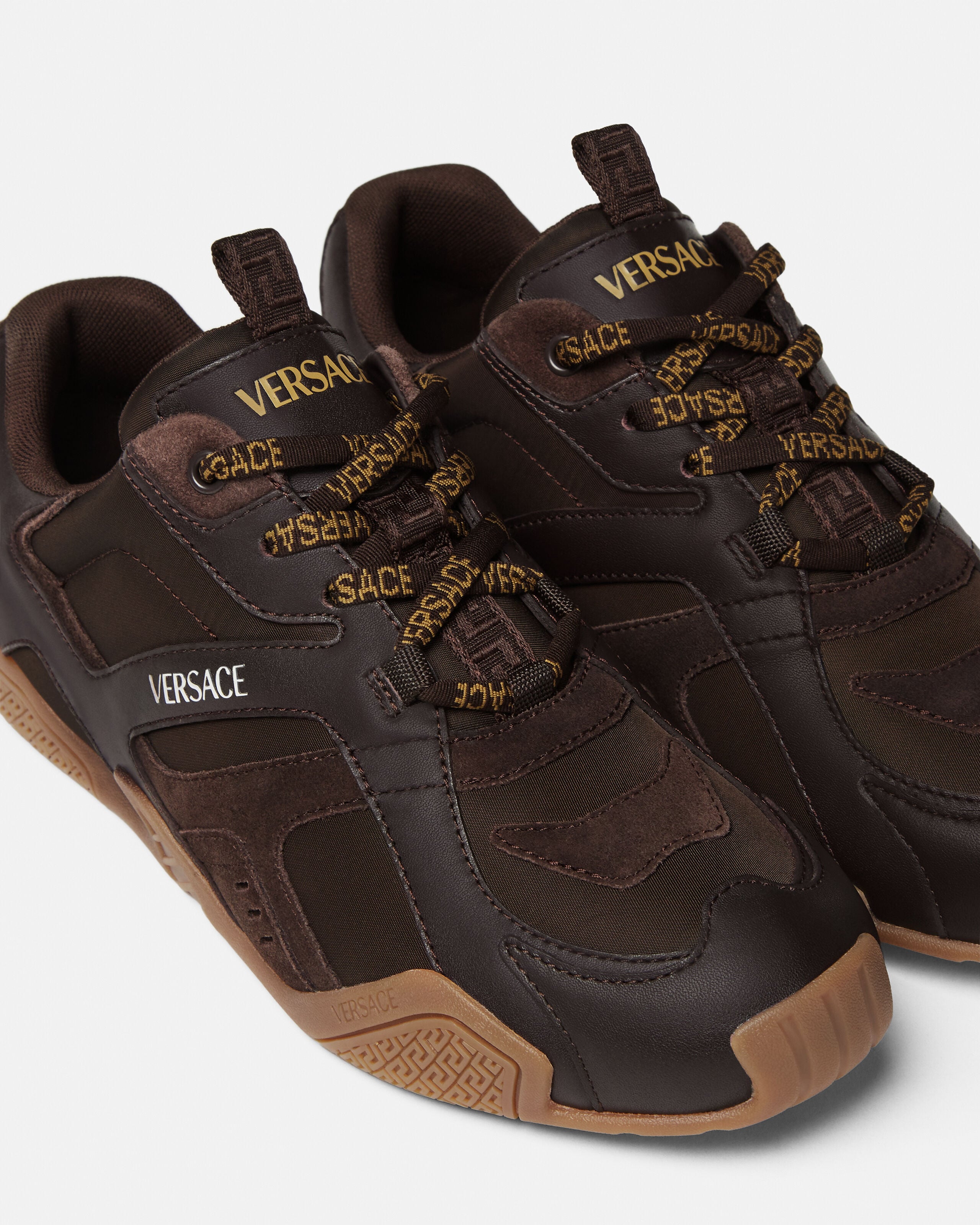 Galaxia Leather Sneakers Brown | VERSACE US