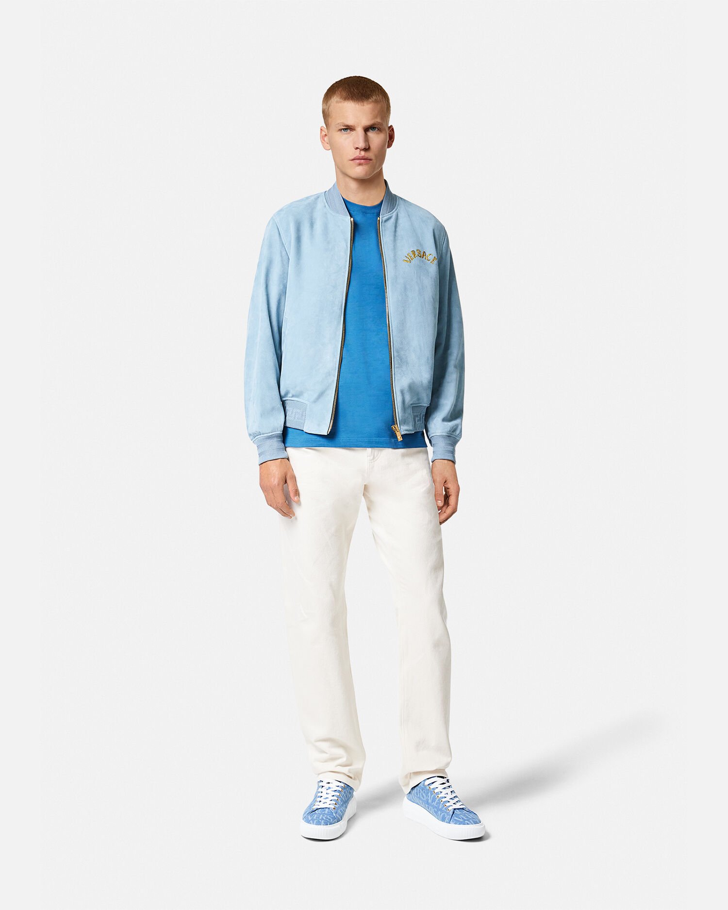 Seashell Baroque Logo Suede Jacket Blue Versace GB