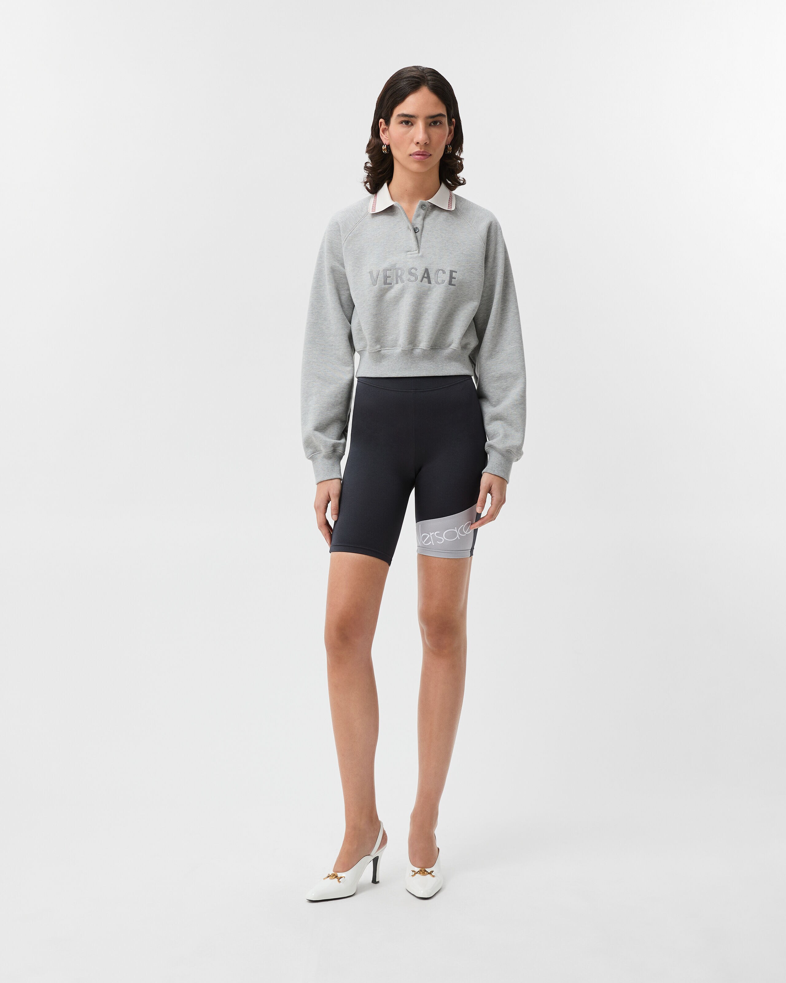 Embroidered-Logo Bicycle Shorts Black,Gray | VERSACE US