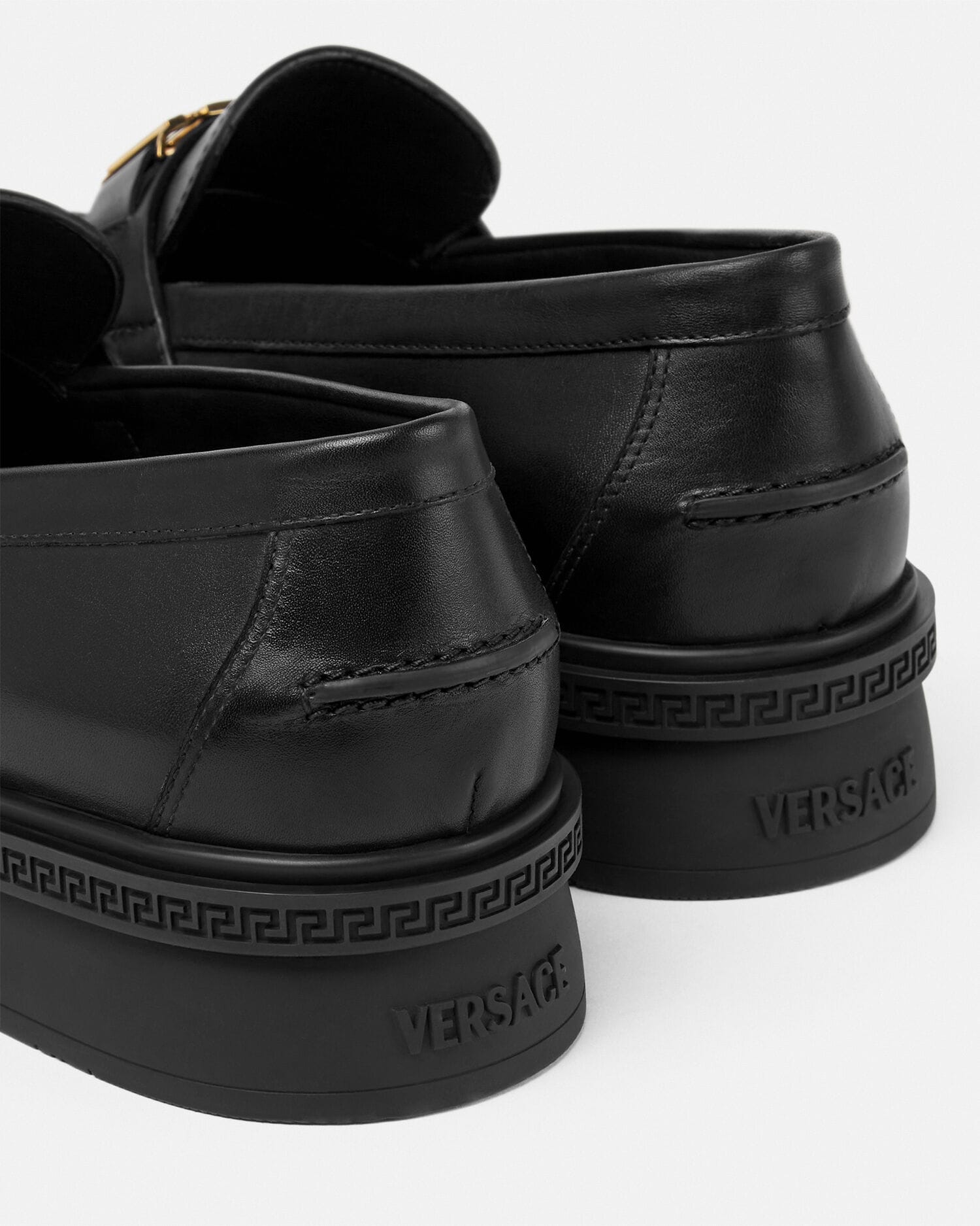 Greca Leather Loafers Black,Gold | VERSACE US