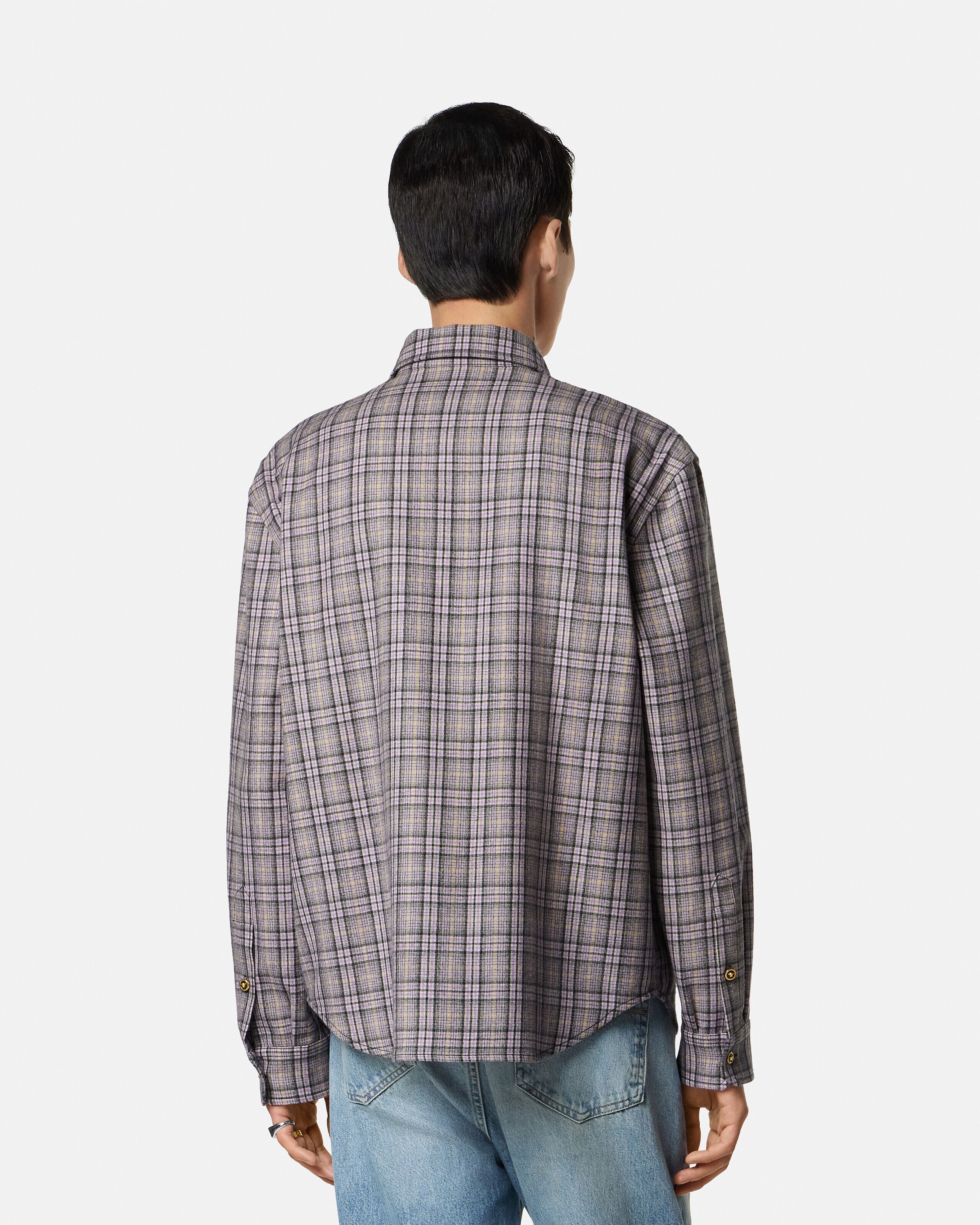 Checked Wool Flannel Shirt Yellow,Purple | VERSACE