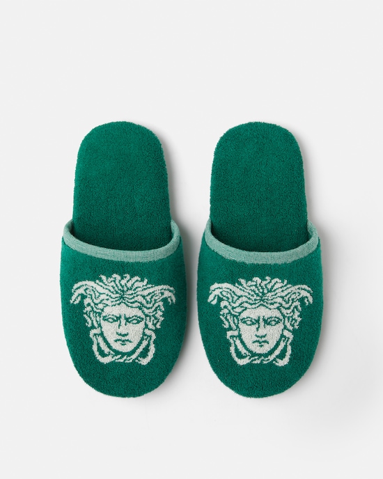 Cotton-Terry Jacquard Slippers Green 1