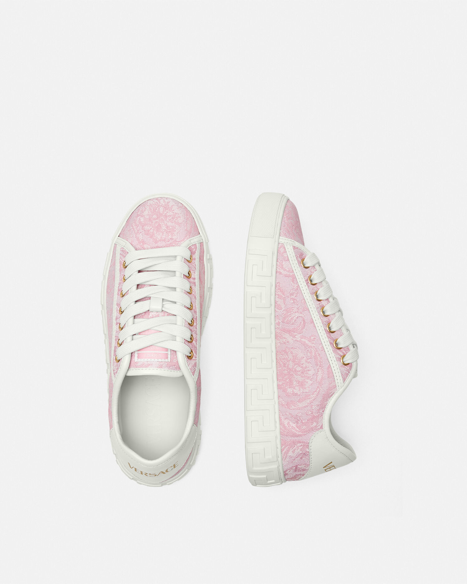 Greca Jacquard Canvas Sneakers Pink,Print | VERSACE US
