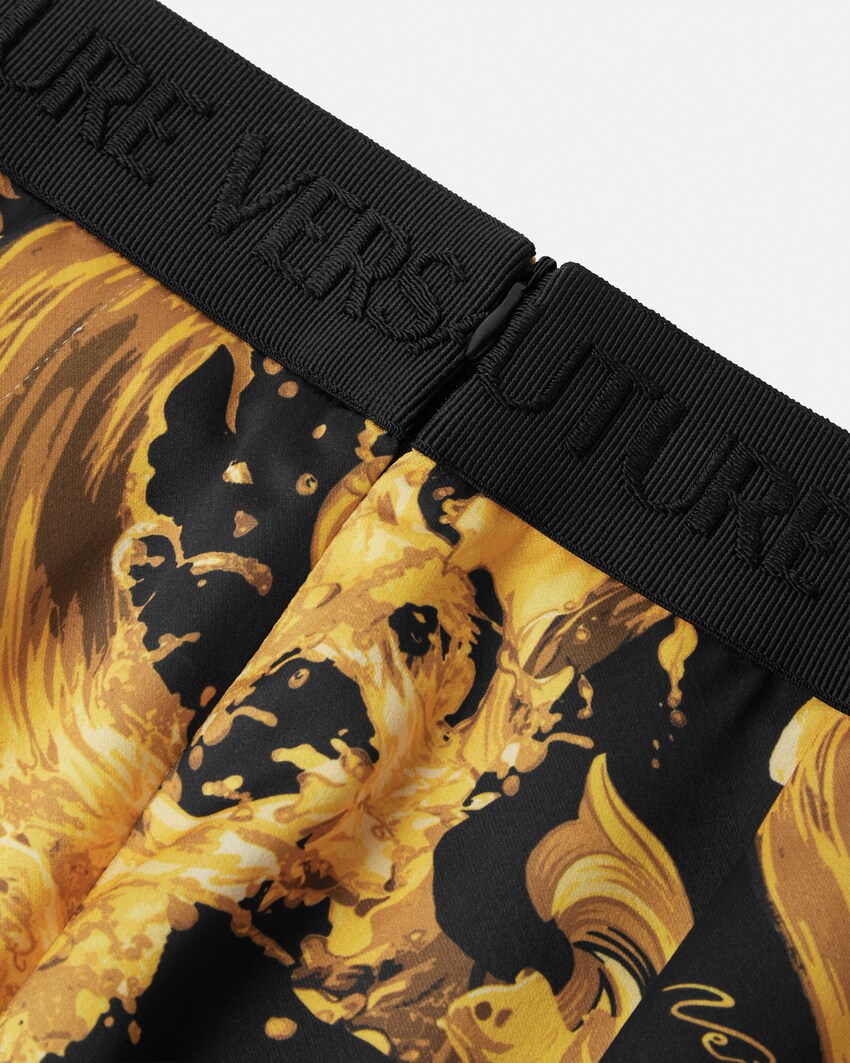 Printed Envers-Satin Midi Skirt Black+Gold 2