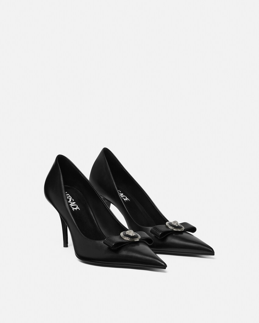 ‏‫أحذية بكعب عالٍ‬ جلدية Gianni Ribbon‏ 85 مم أسود+فضي 2