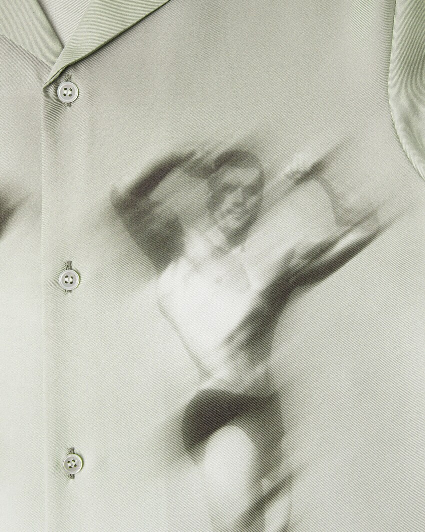 Printed Silk Twill Slim Shirt Gray 2