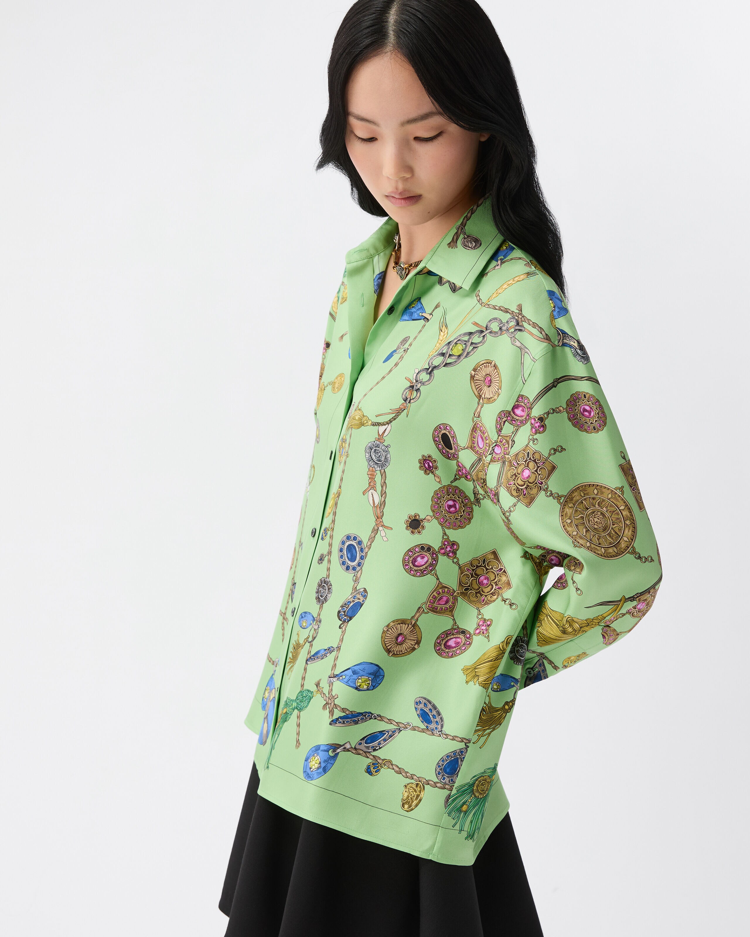 Printed Silk Twill Shirt Green | VERSACE
