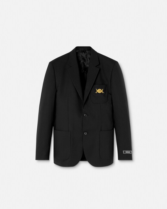 Versace Schmal geschnittener Blazer aus Wolle Schwarz 1