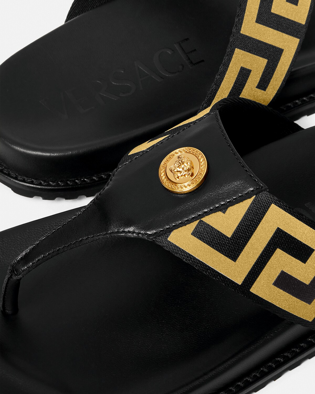 Medusa Greca Sandals Black Gold VERSACE Medusa Greca Sandals Black Gold VERSACE