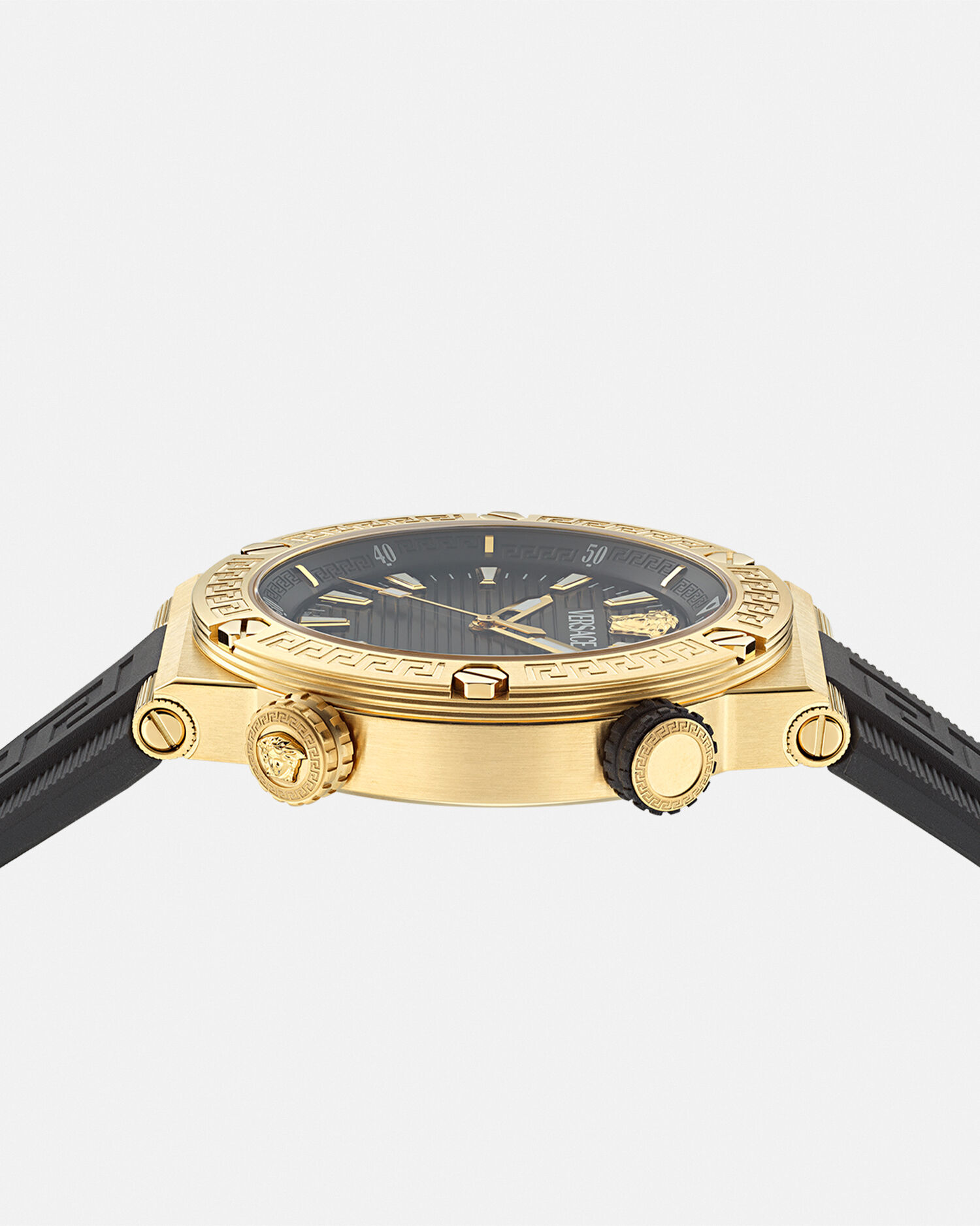 Greca Logo Diver Watch Black Gold VERSACE US