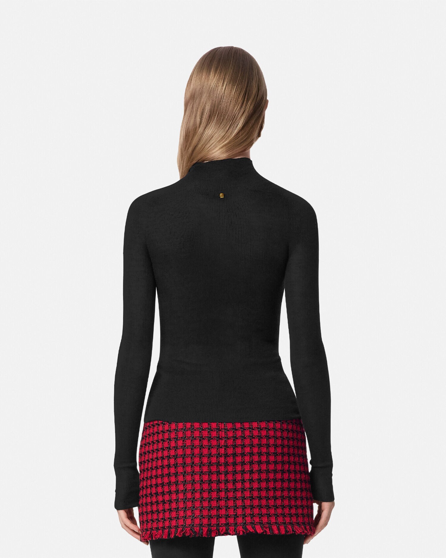 Merino Wool Fitted Ribbed Knit Top Black | VERSACE US