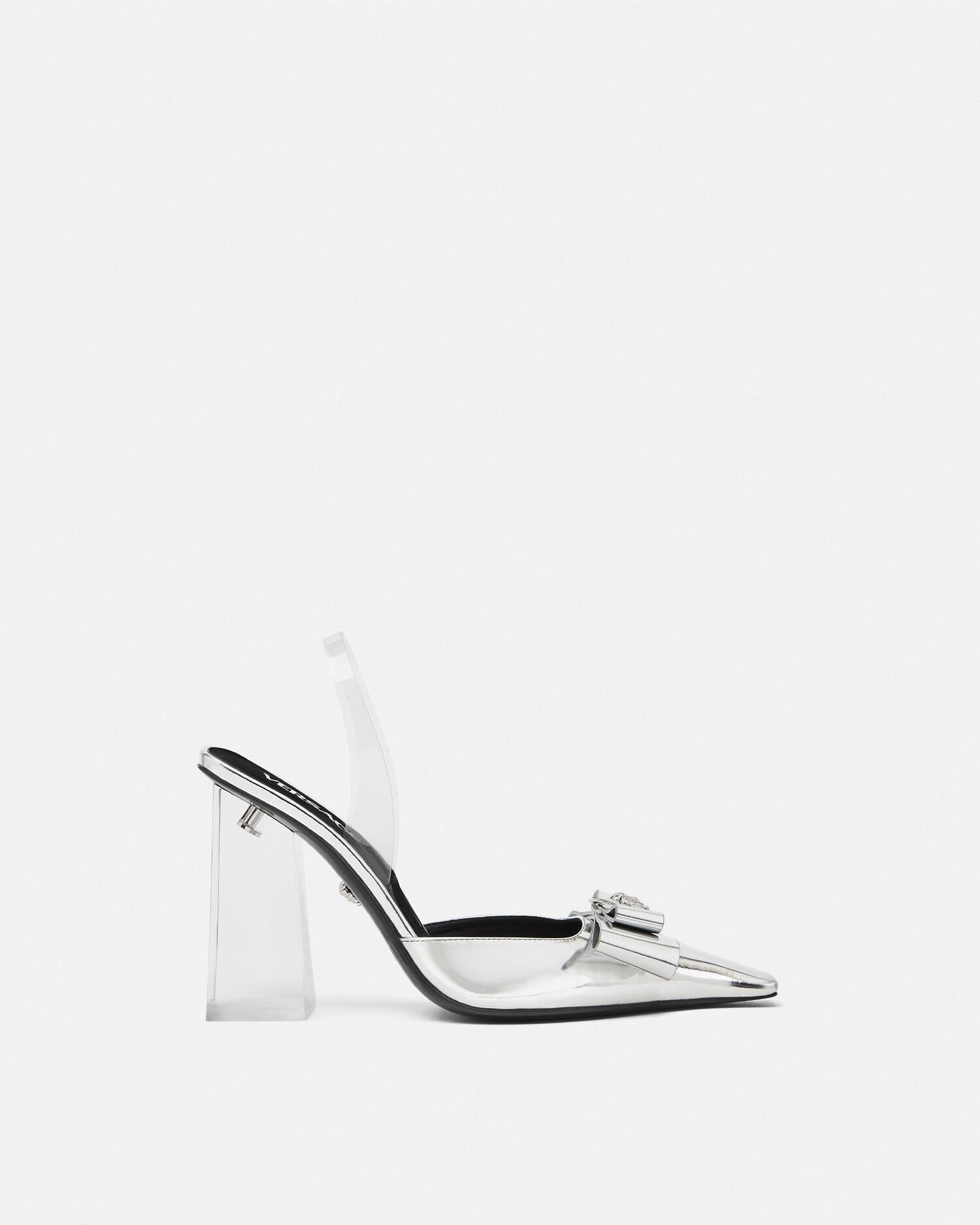 Gianni Ribbon Metallic Pumps 105 mm Silver VERSACE