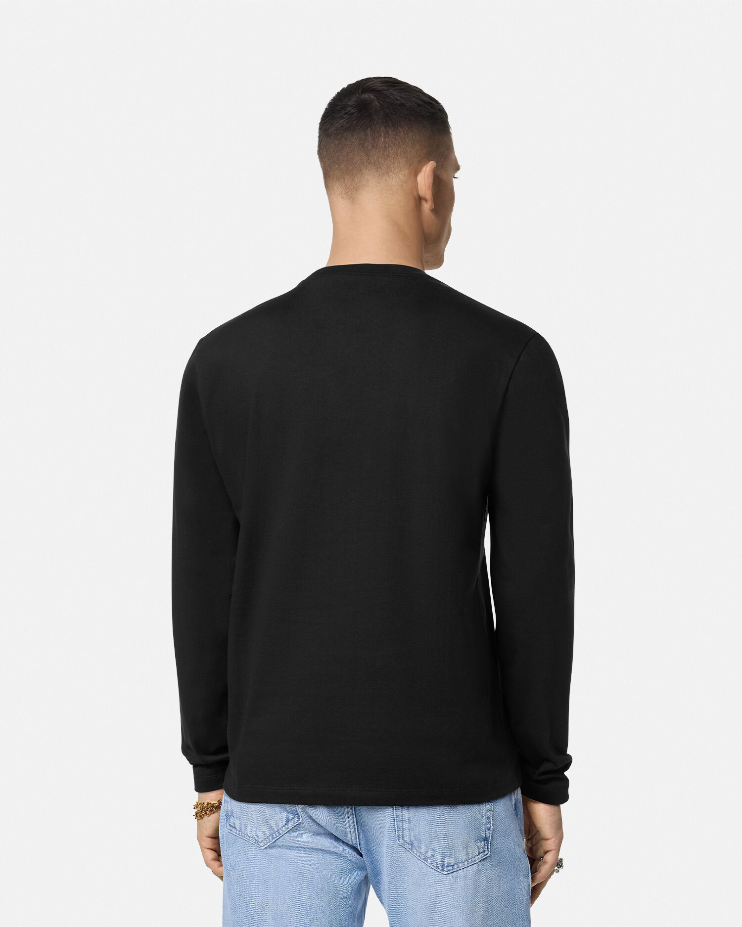 Embroidered Cotton-Jersey T-Shirt Black | VERSACE CA