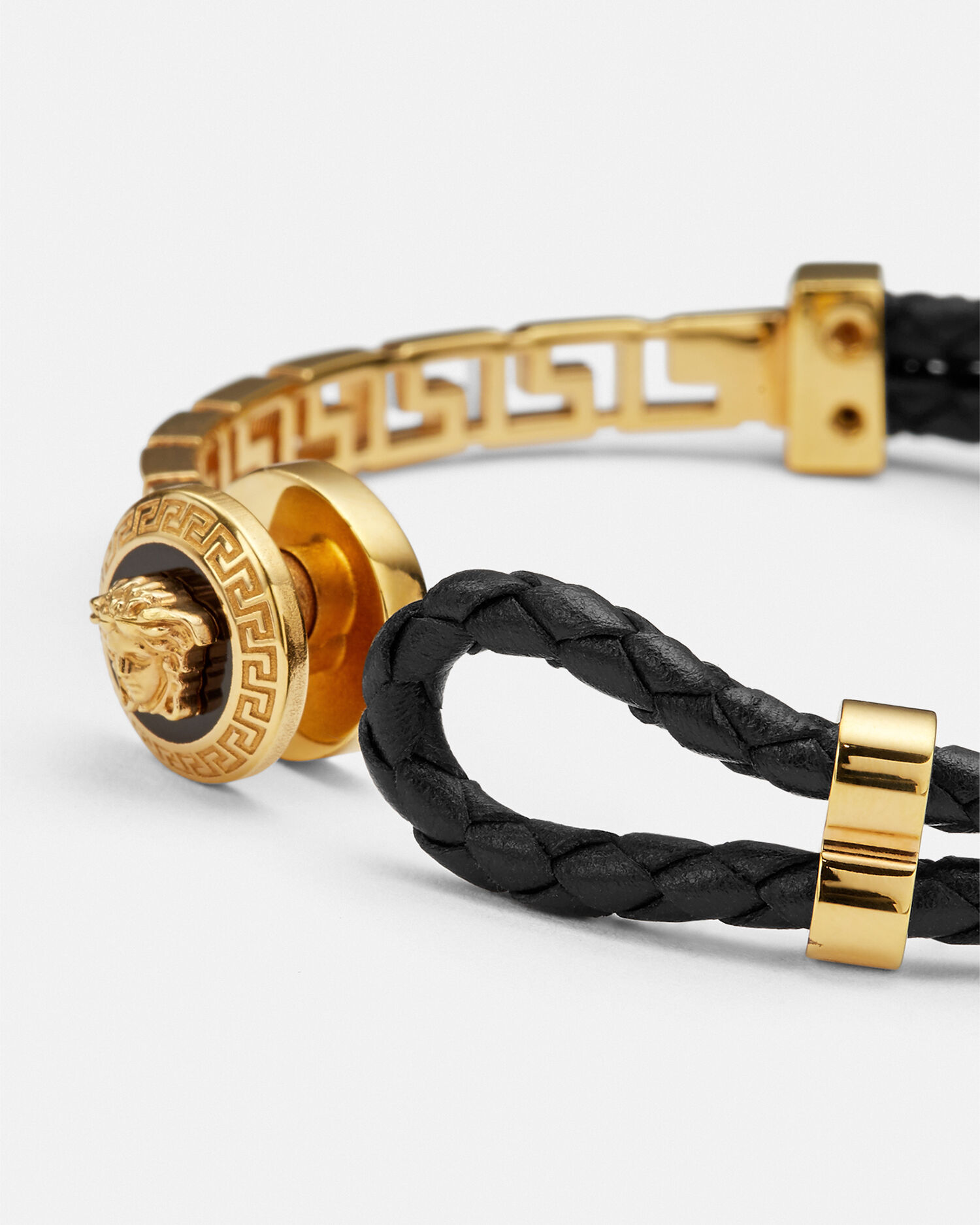 Greca Braided Leather Bracelet Gold VERSACE CA