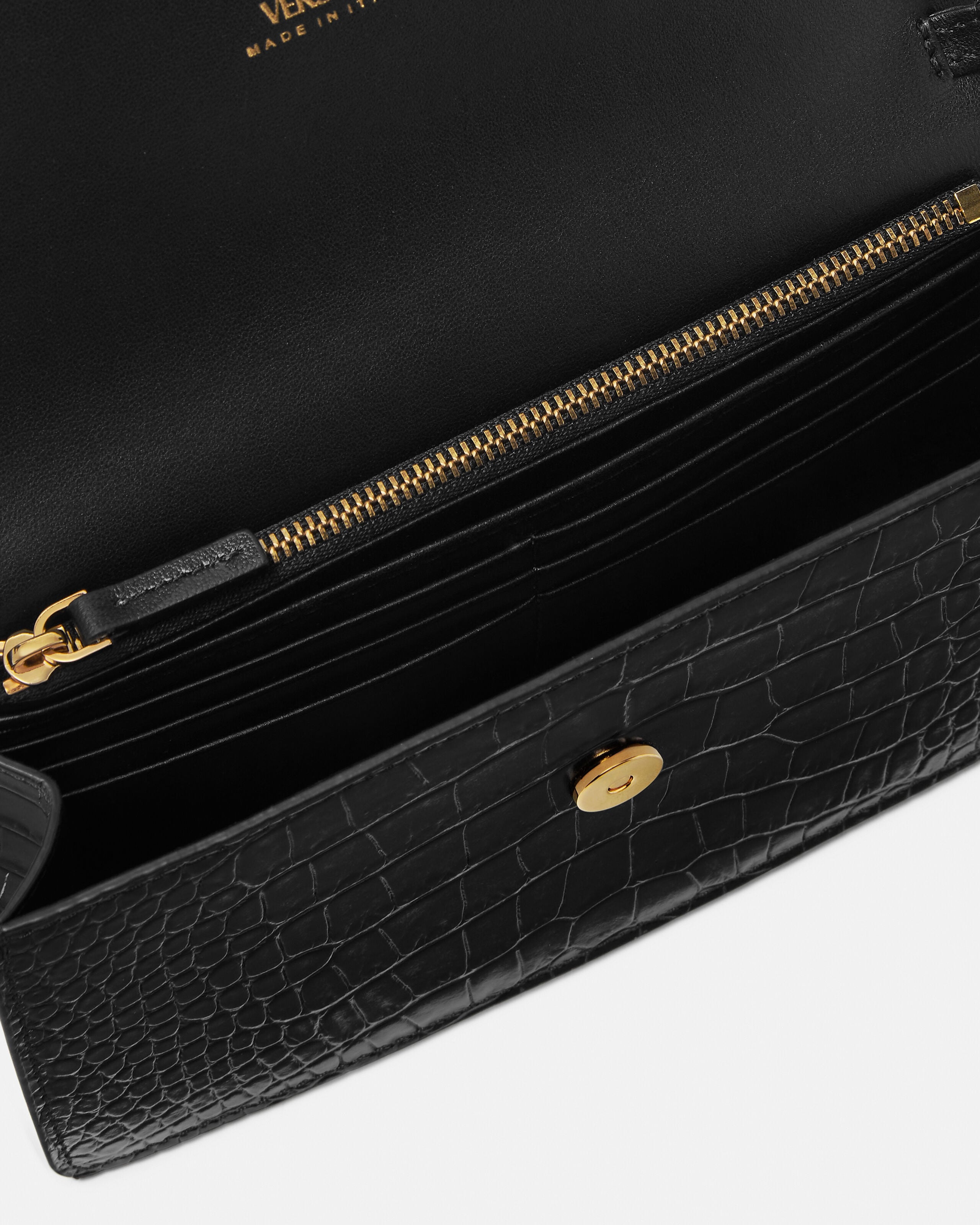 Medusa '95 Croc-Effect Clutch Black,Gold | VERSACE US