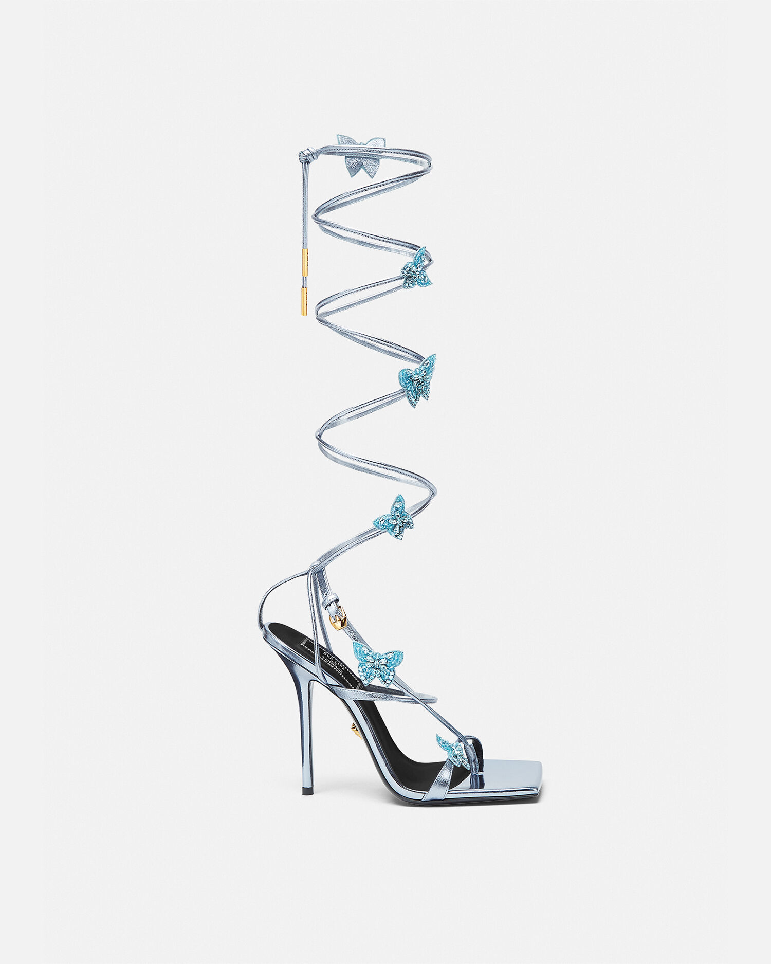 Sandali metallizzati con cristalli e farfalle Blu VERSACE IT