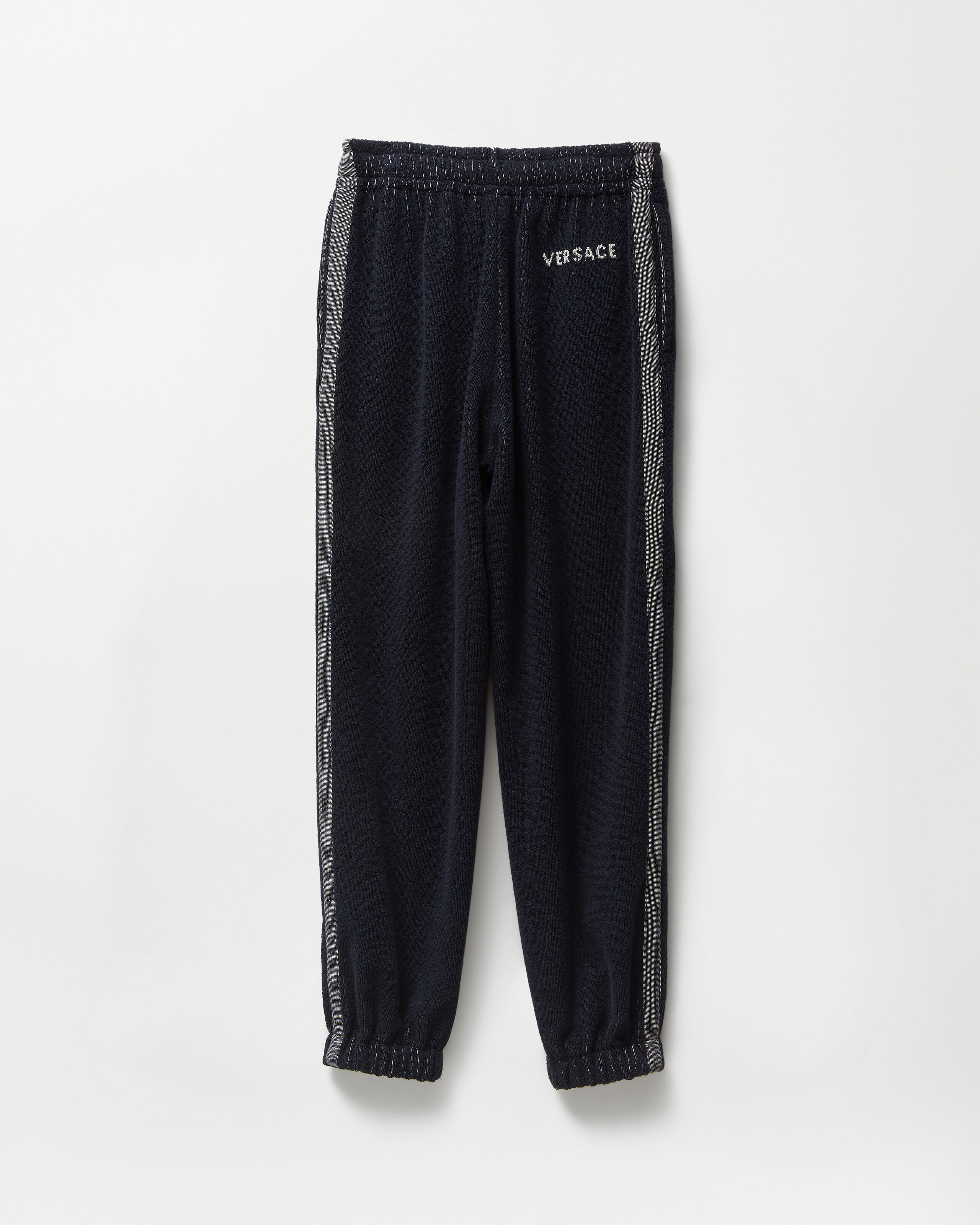 Cotton-Terry Jacquard Sweatpants Blue | VERSACE US