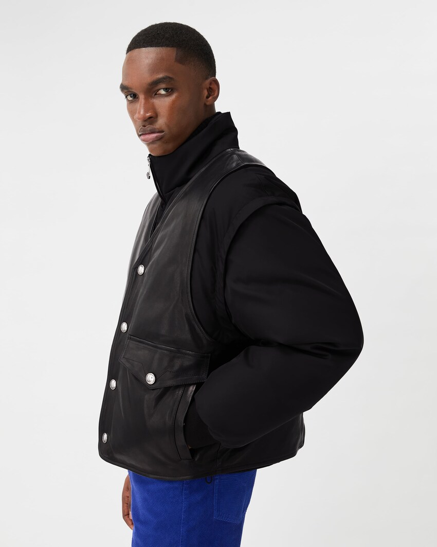 Leather & Nylon Padded Blouson  Black 4