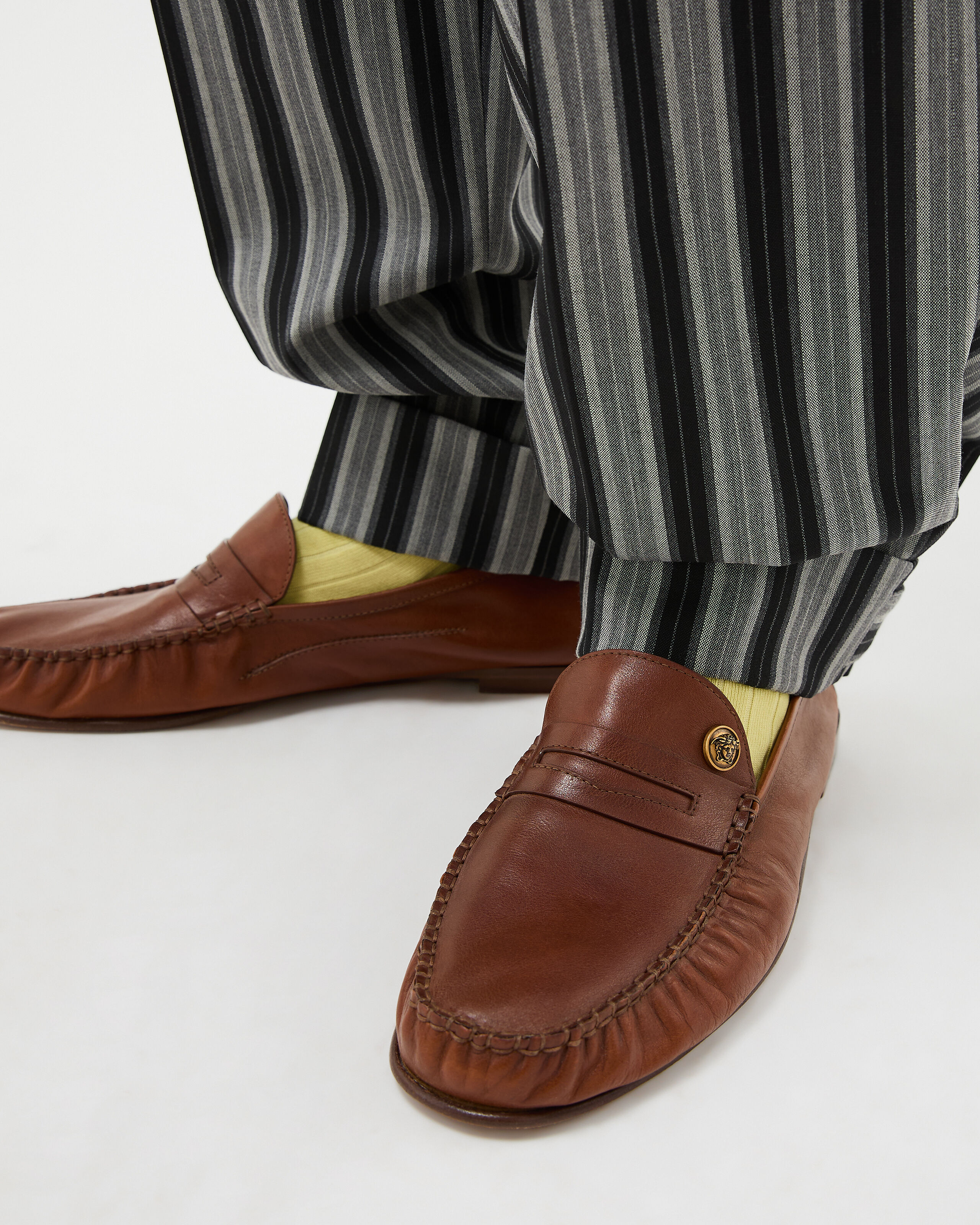 Guanto Leather Loafers Brown | VERSACE US