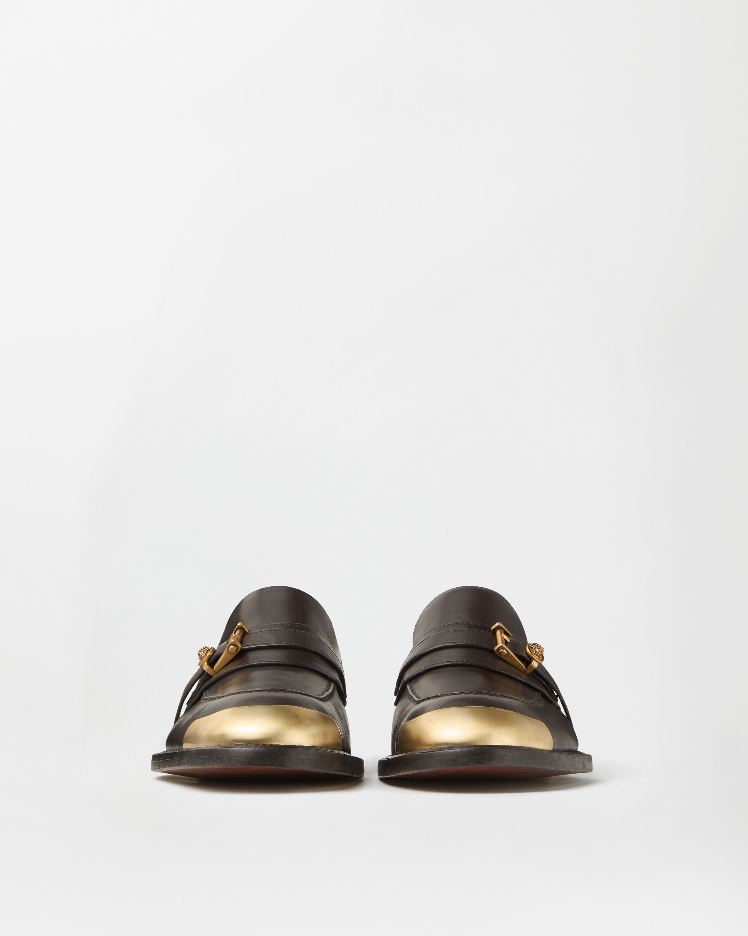 Primo Leather Loafers Brown,Gold | VERSACE US